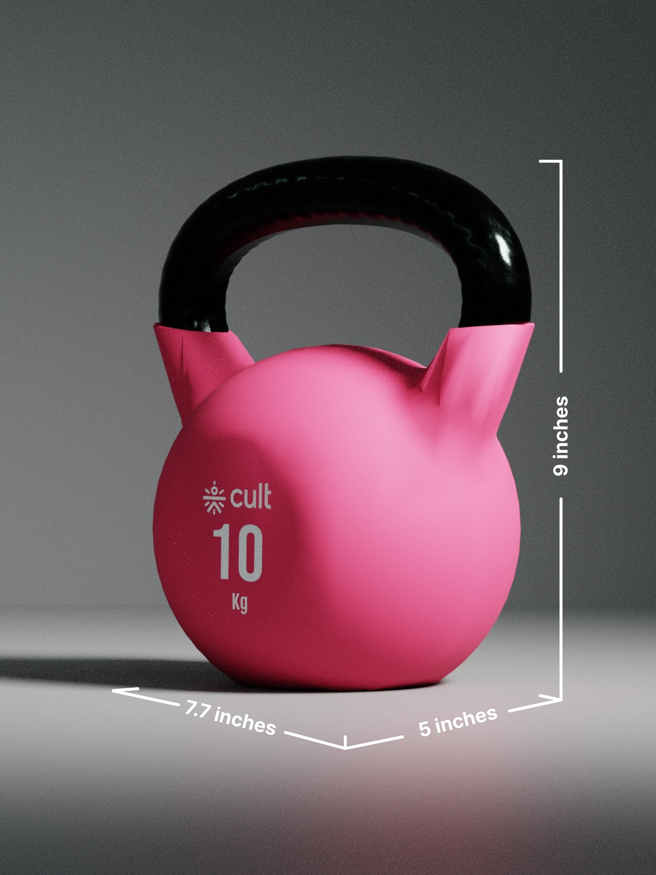 Cult 10kg Neoprene Anti-Slip Grip Colored Kettlebell for Home Workout - Pink (with 6 Months Extended Warranty)