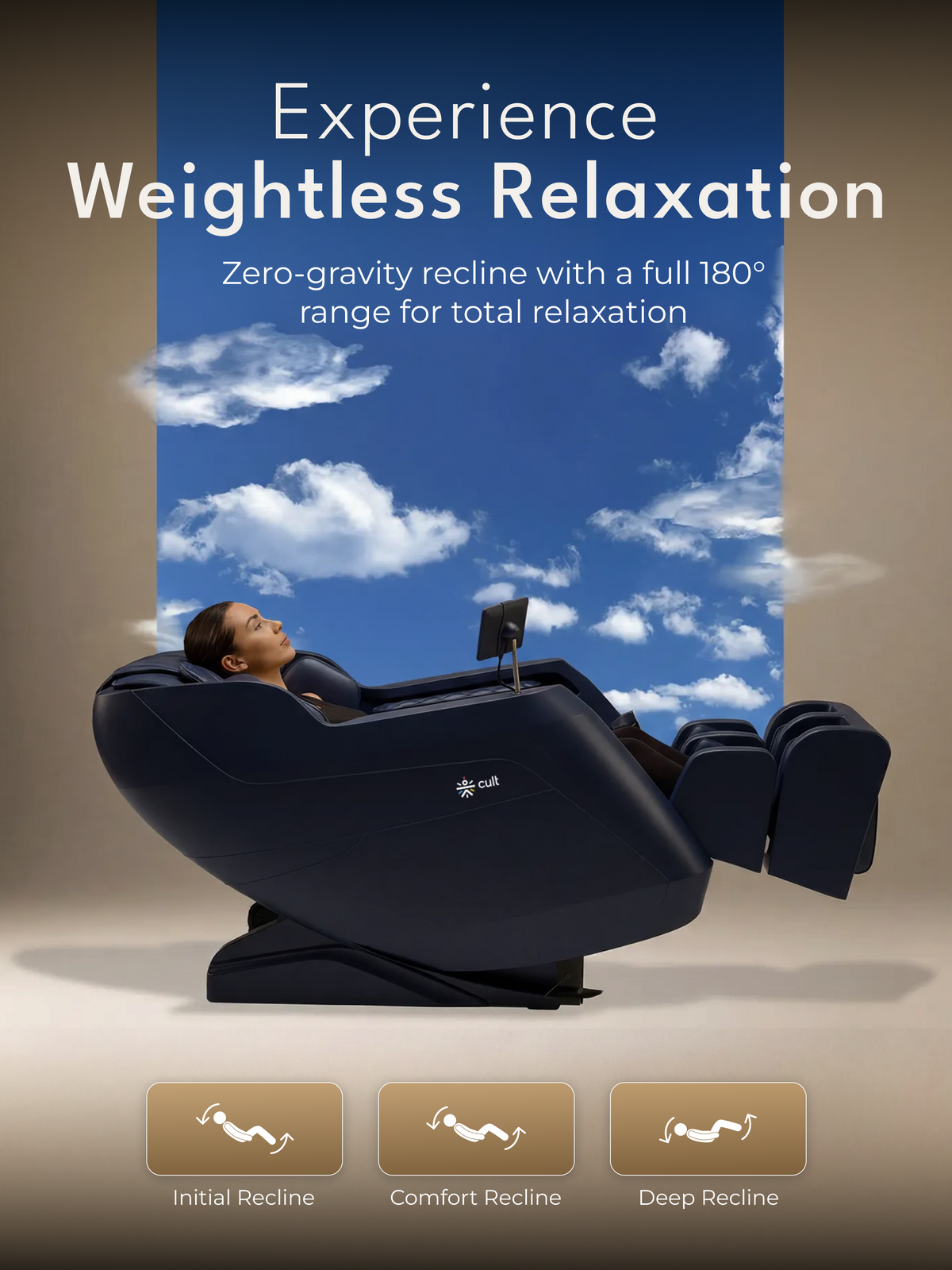Cult Serene Massage Chair | Zero Gravity with Voice Guide & Bluetooth | 9 Preset Massage Programs | Smart Touch Screen