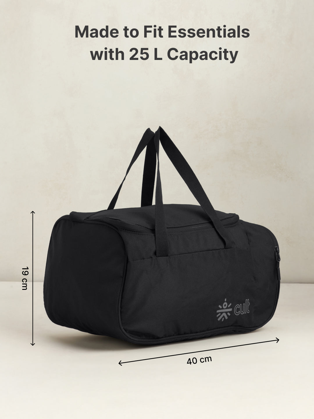cult 25 Litre Gym/Duffle Bag for Men & Women Duffle Bag with Side Pocket & Shoulder Strap Comfortable Handle Black