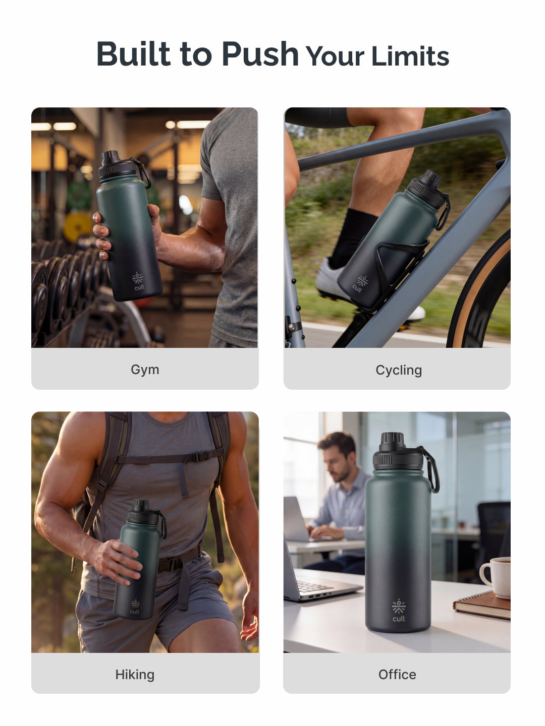 Cult 1L Insulated 24Hr Hot and Cold Water Bottle Leakproof Sports Cap Stainless Steel Green