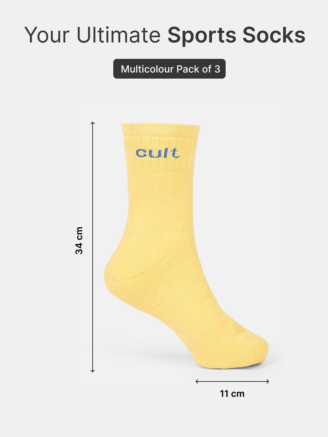 Sports Crew Length Red,Yellow & Blue Pack of 3 Men's Cotton Socks