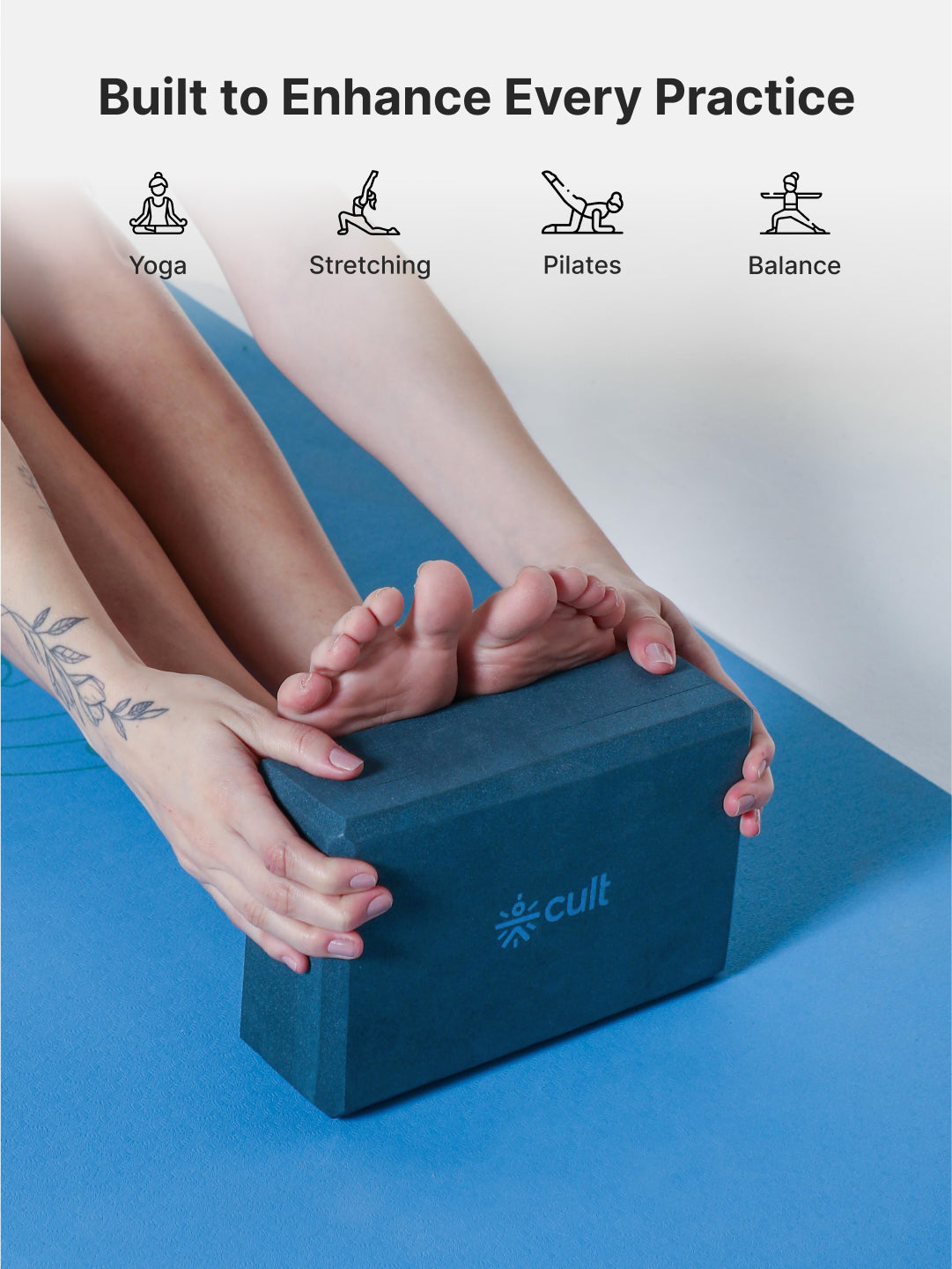 Pack of 2 EVA Yoga Blocks 80mm Blue  Non-Toxic, Anti-Skid & Durable