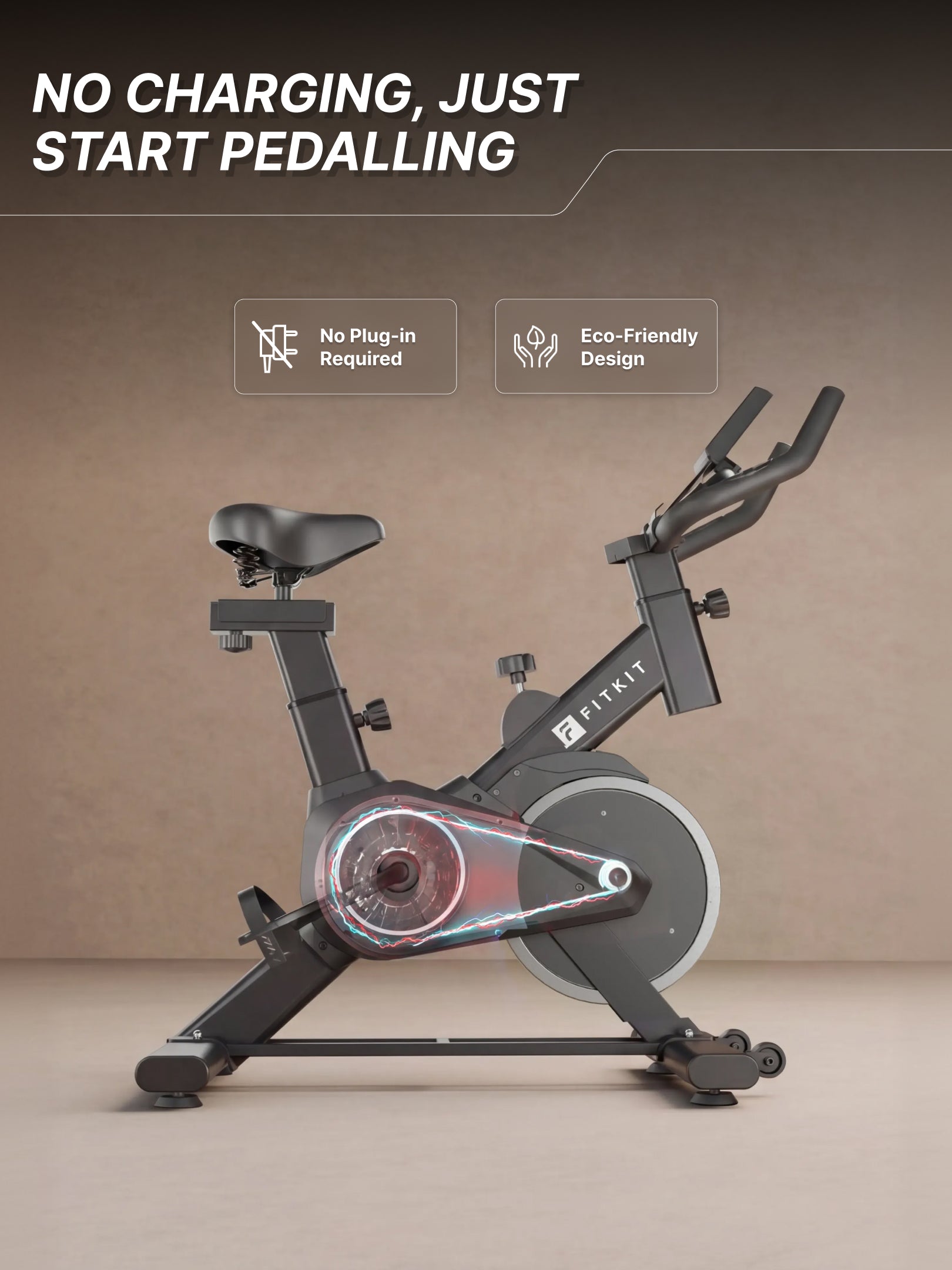 Fitkit by Cult FK8001 Spin Bike, LCD Display, Adjustable Brake Pad Resistance with Belt Drive System for Fitness at Home Workouts | Max Weight : 130 kg (Black)