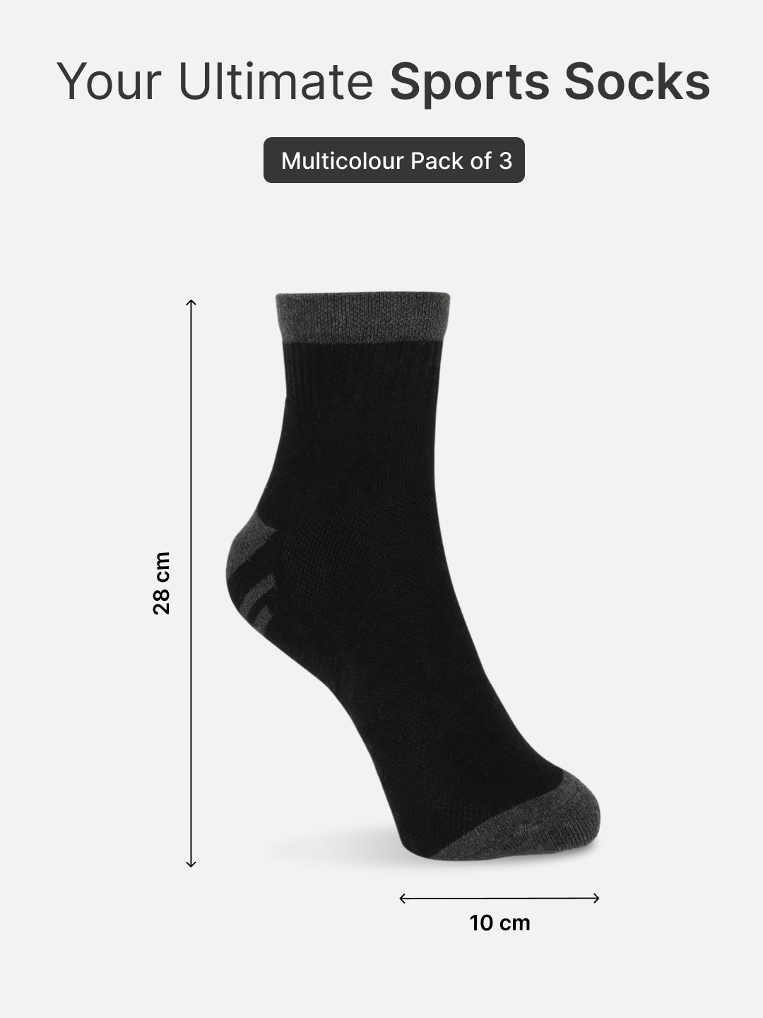 Sports Ankle Length Pack of 3 Colorblocked Anthara,Black & Grey Men's Cotton Socks