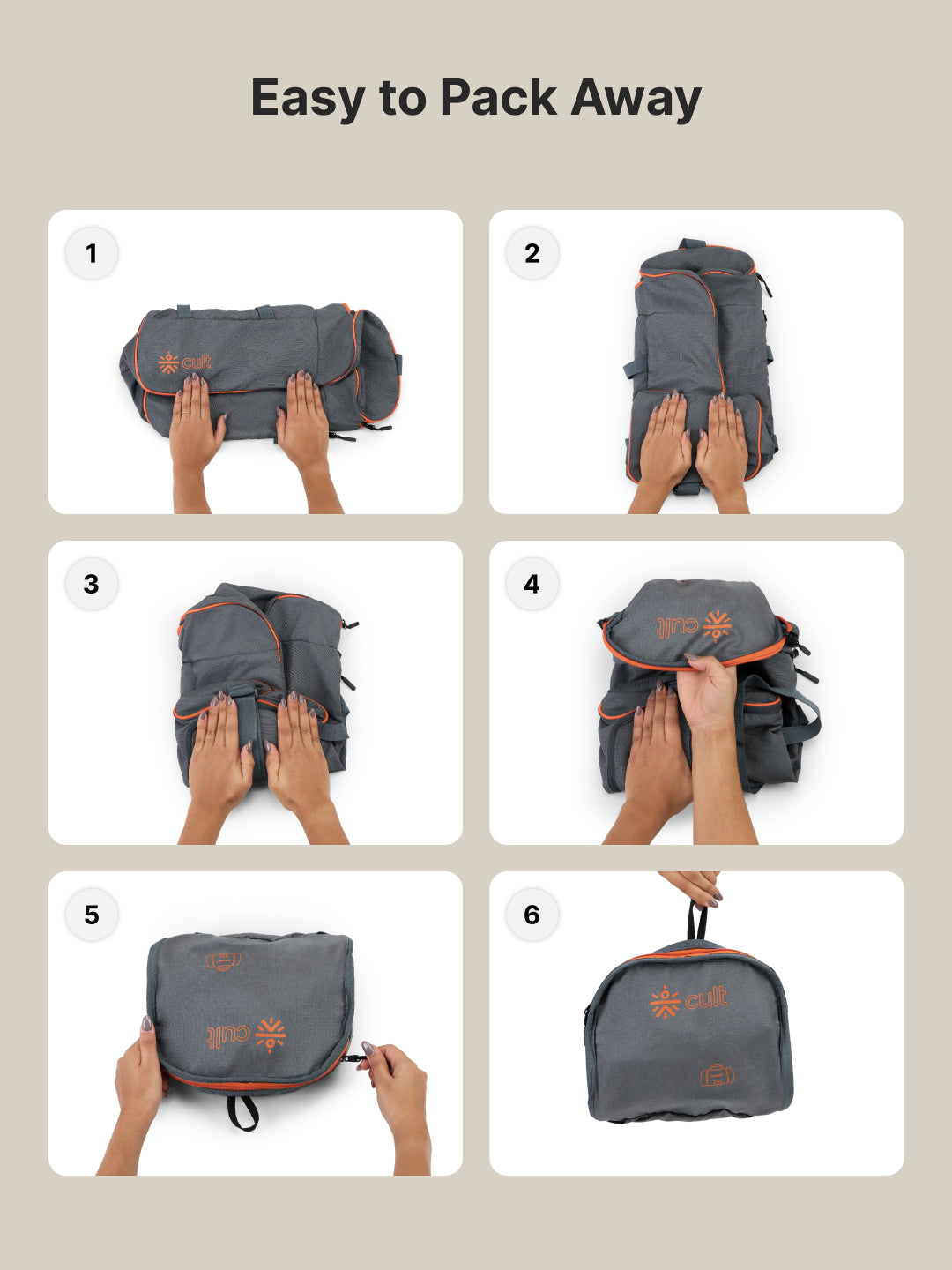 Foldable Duffle Bag 25L with Adjustable Strap Grey