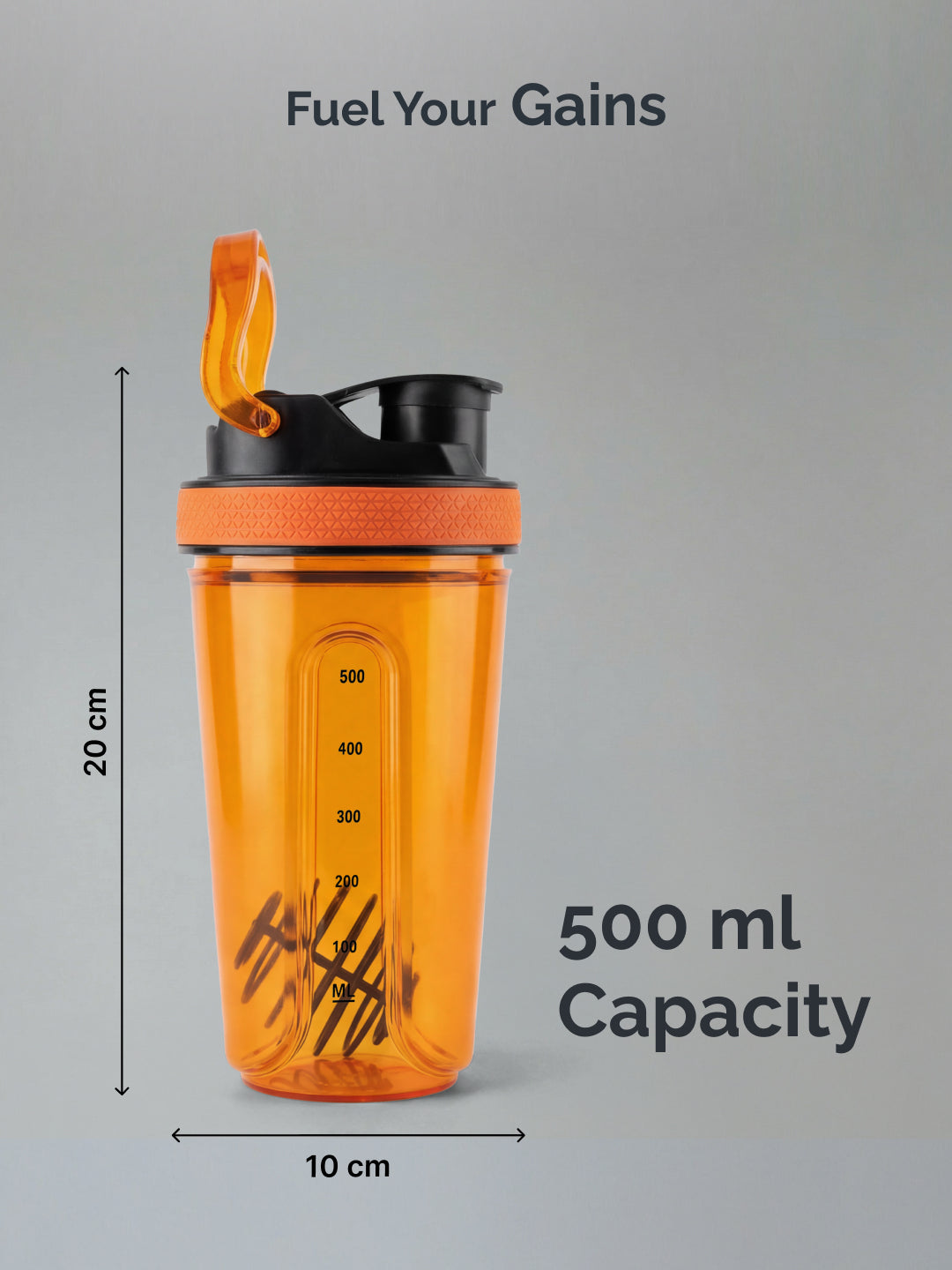 CULT FrostBlend Shaker Bottle 500 ml, Durable Leak-Proof Multipurpose Shaker for Fitness & Supplements Orange