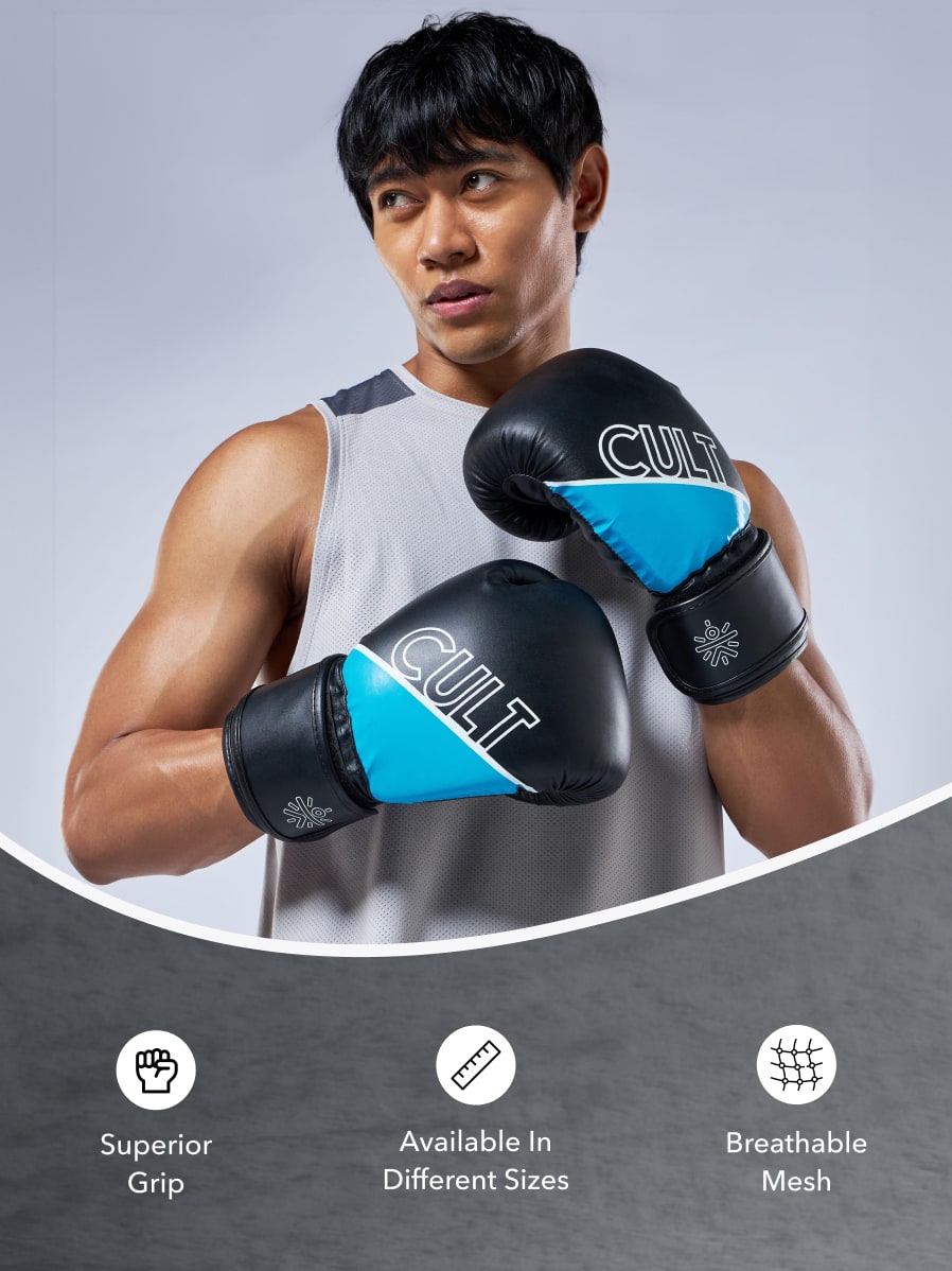 cult PVC Boxing Gloves for Men & Women Foam Padding Thickness 25 mm Punching Bag Gloves for Boxing, Training, Kickboxing, Muay Thai, MMA Blue White