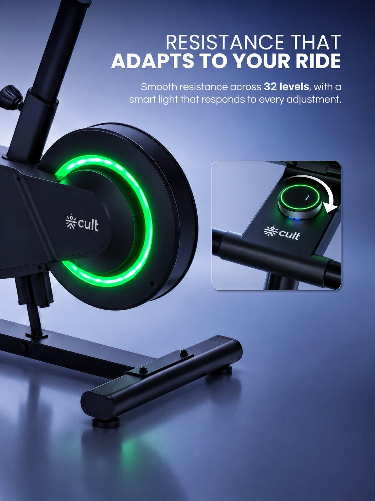 Cult Helix Magnetic Spin Bike with 8 Kg Flywheel | 8-Level Incline & Decline - Train for Hills, Flats, and Descents | 32-Level Magnetic Resistance | 120 Max User Weight | 3 Preset Programs - Black