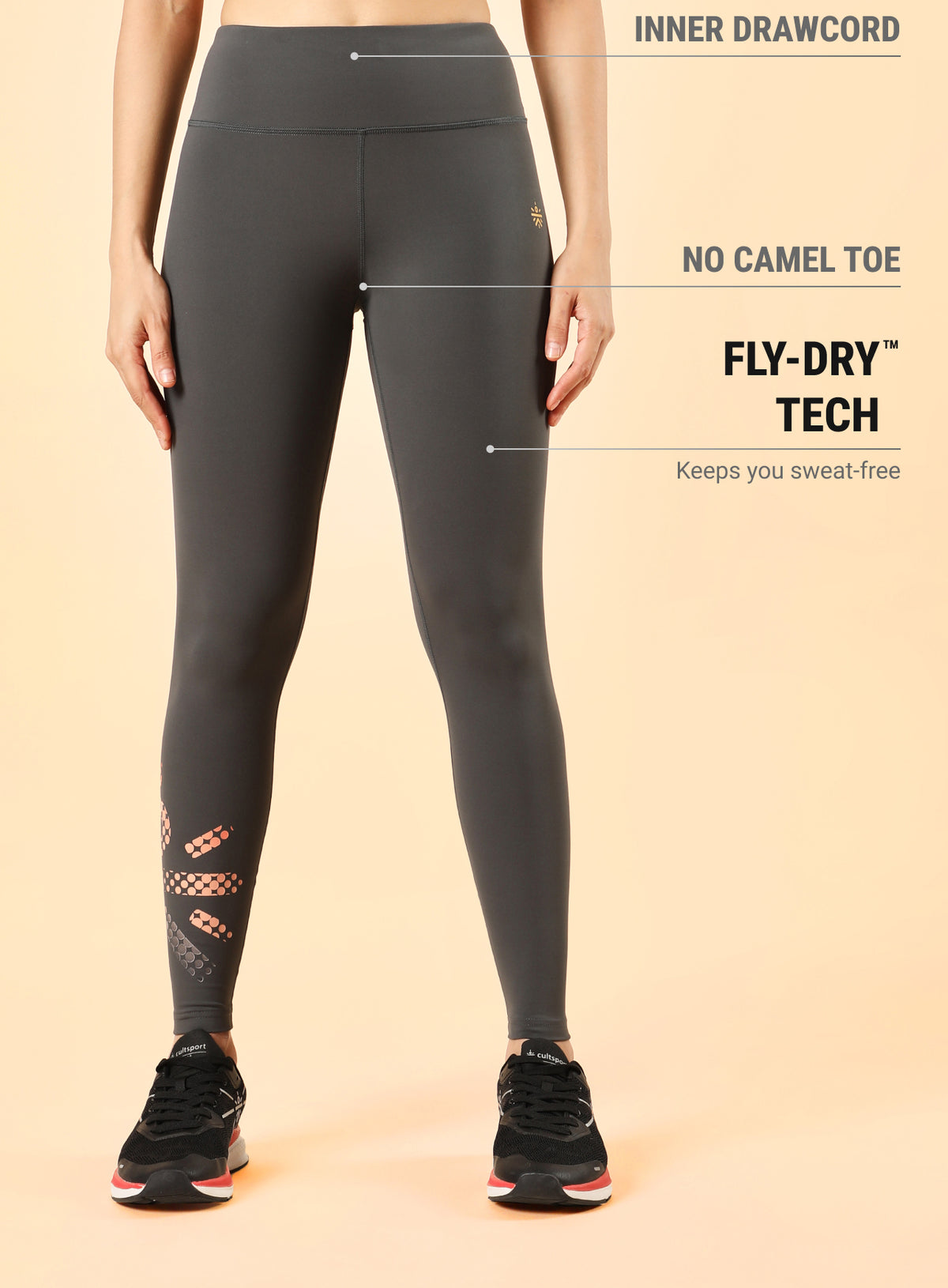 Dark Grey Absolute Fit Tights with Logo Print and Back Pocket
