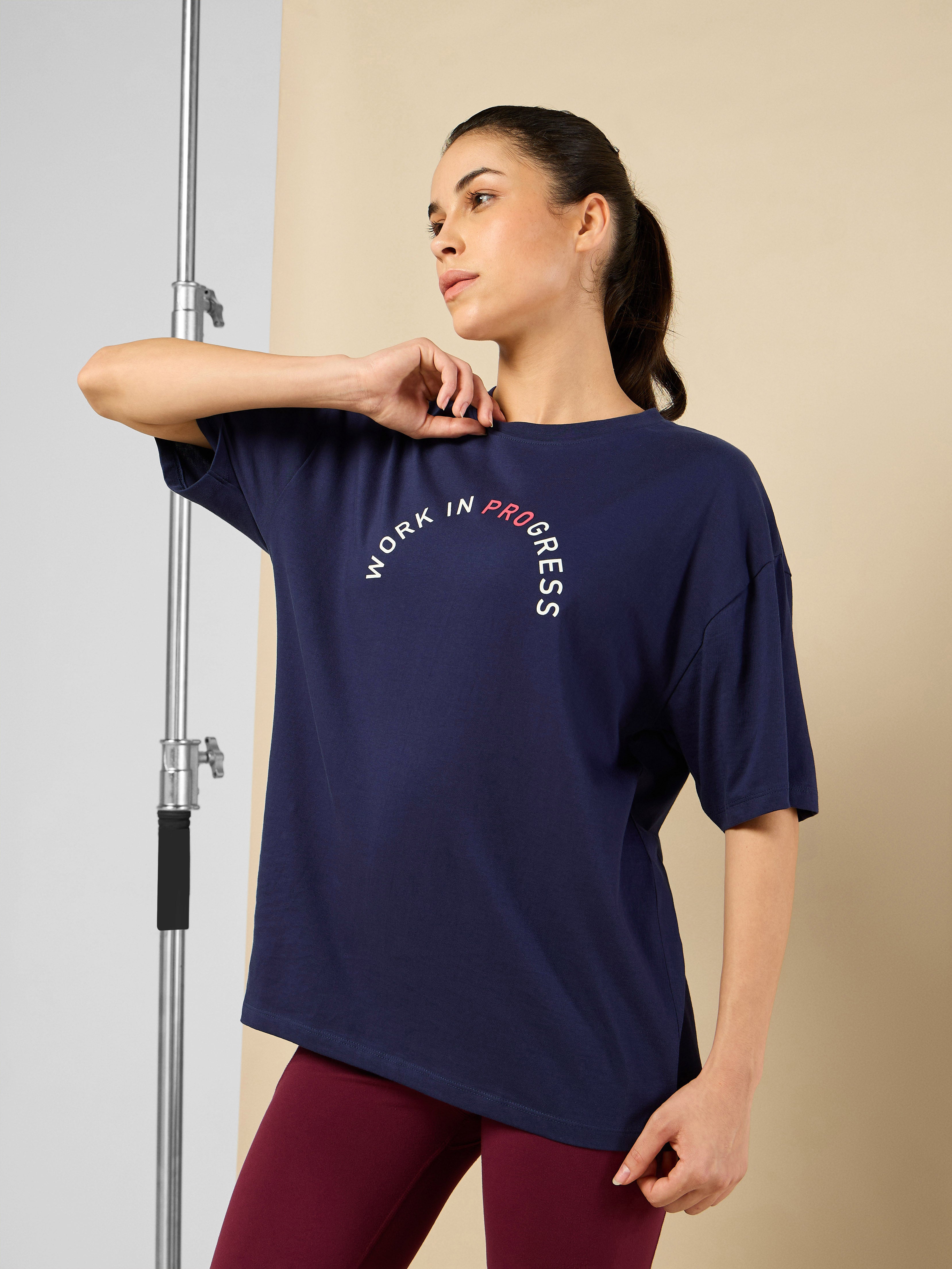Women's Lifestyle Cotton Oversized Graphic Navy T-shirt