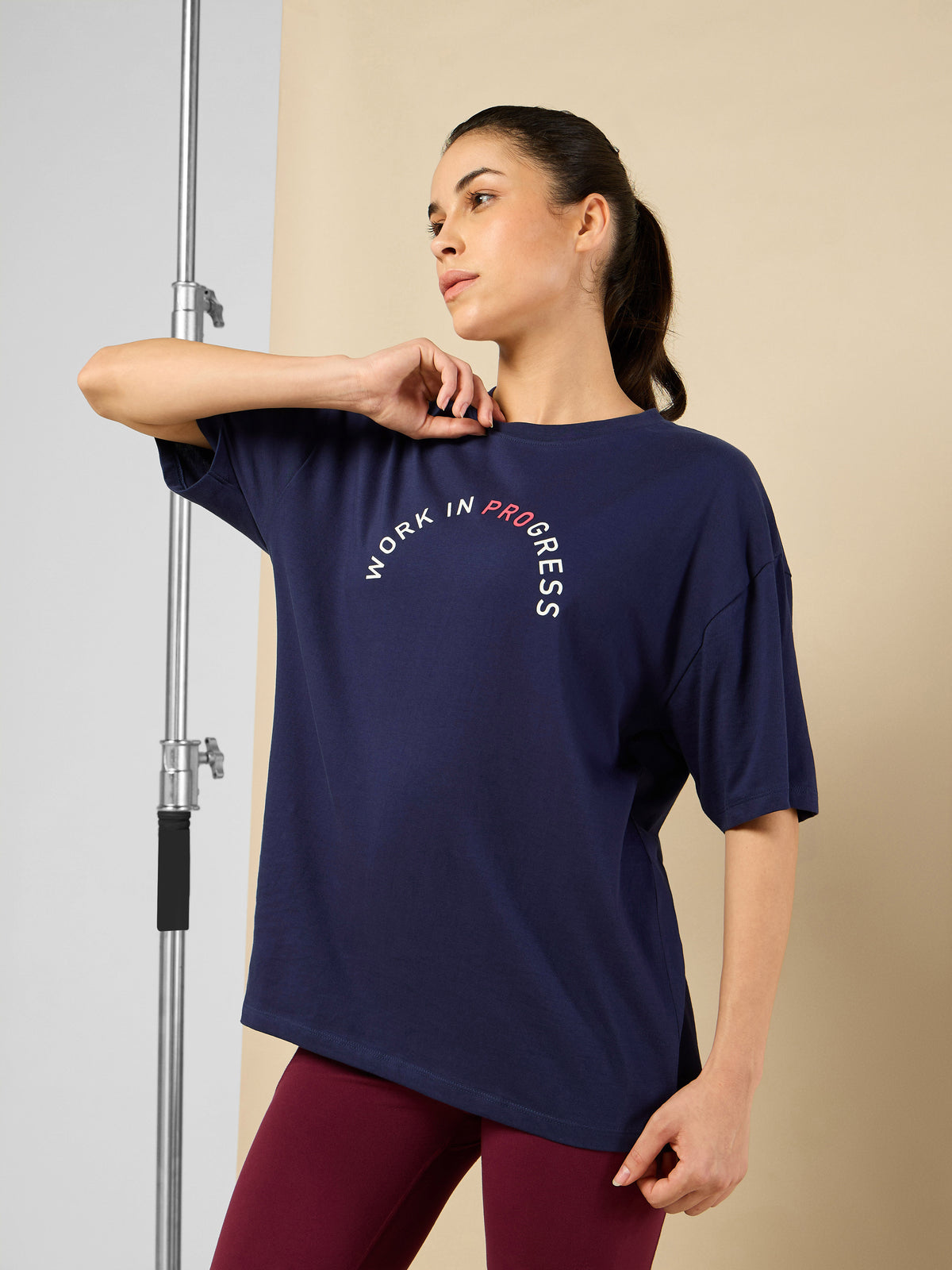 Women's Lifestyle Cotton Oversized Graphic Navy T-shirt