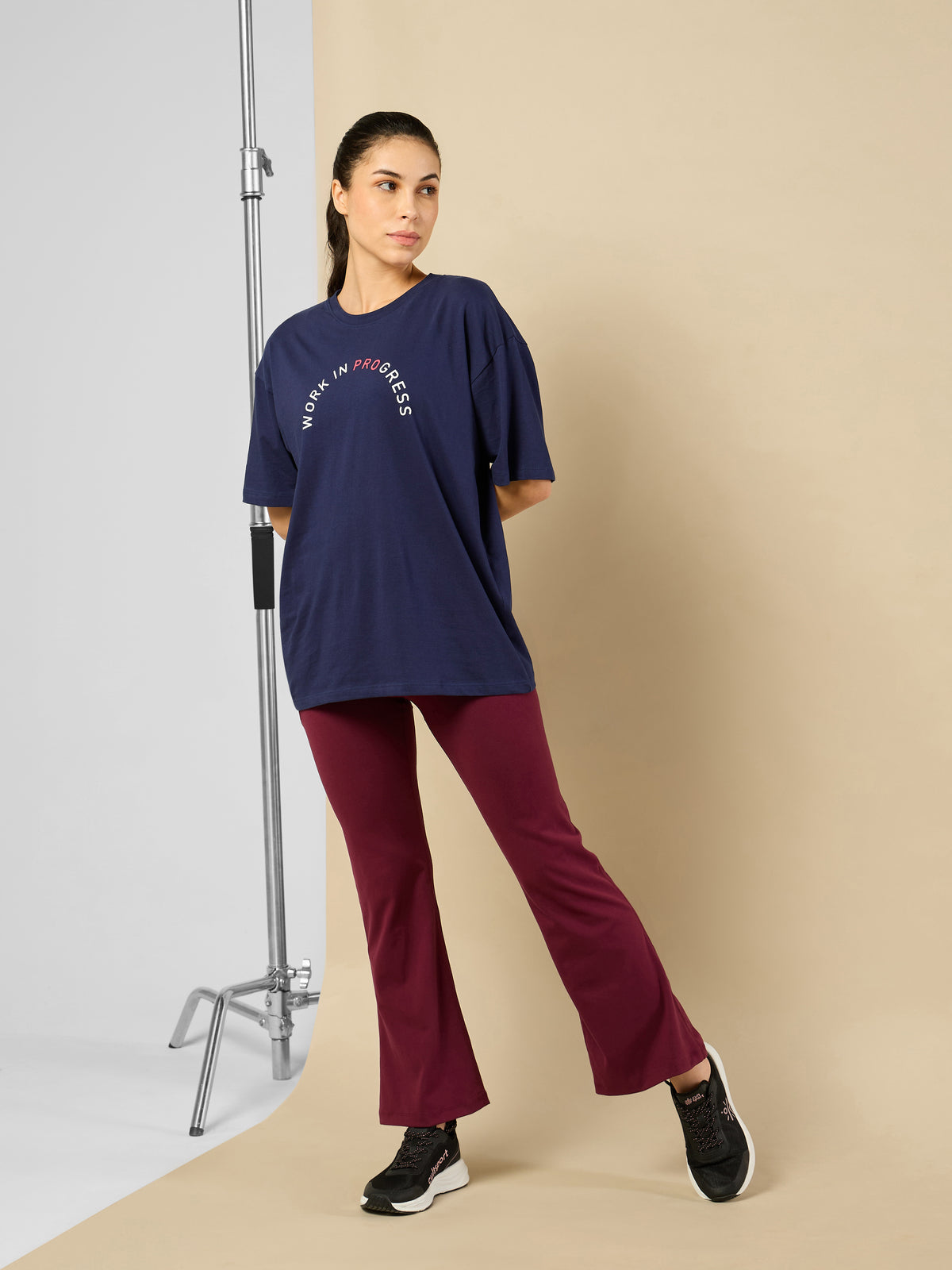 Women's Lifestyle Cotton Oversized Graphic Navy T-shirt