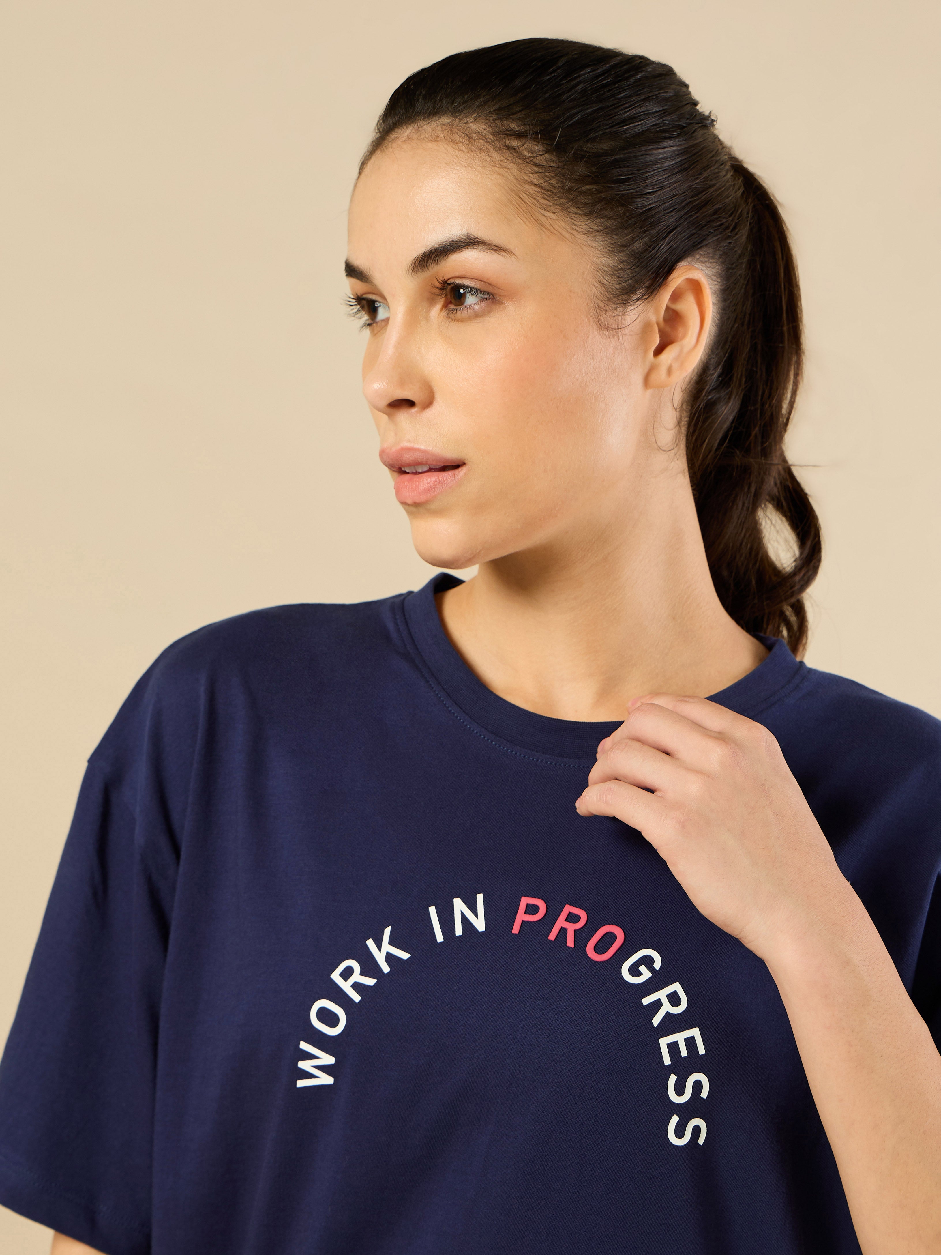 Women's Lifestyle Cotton Oversized Graphic Navy T-shirt