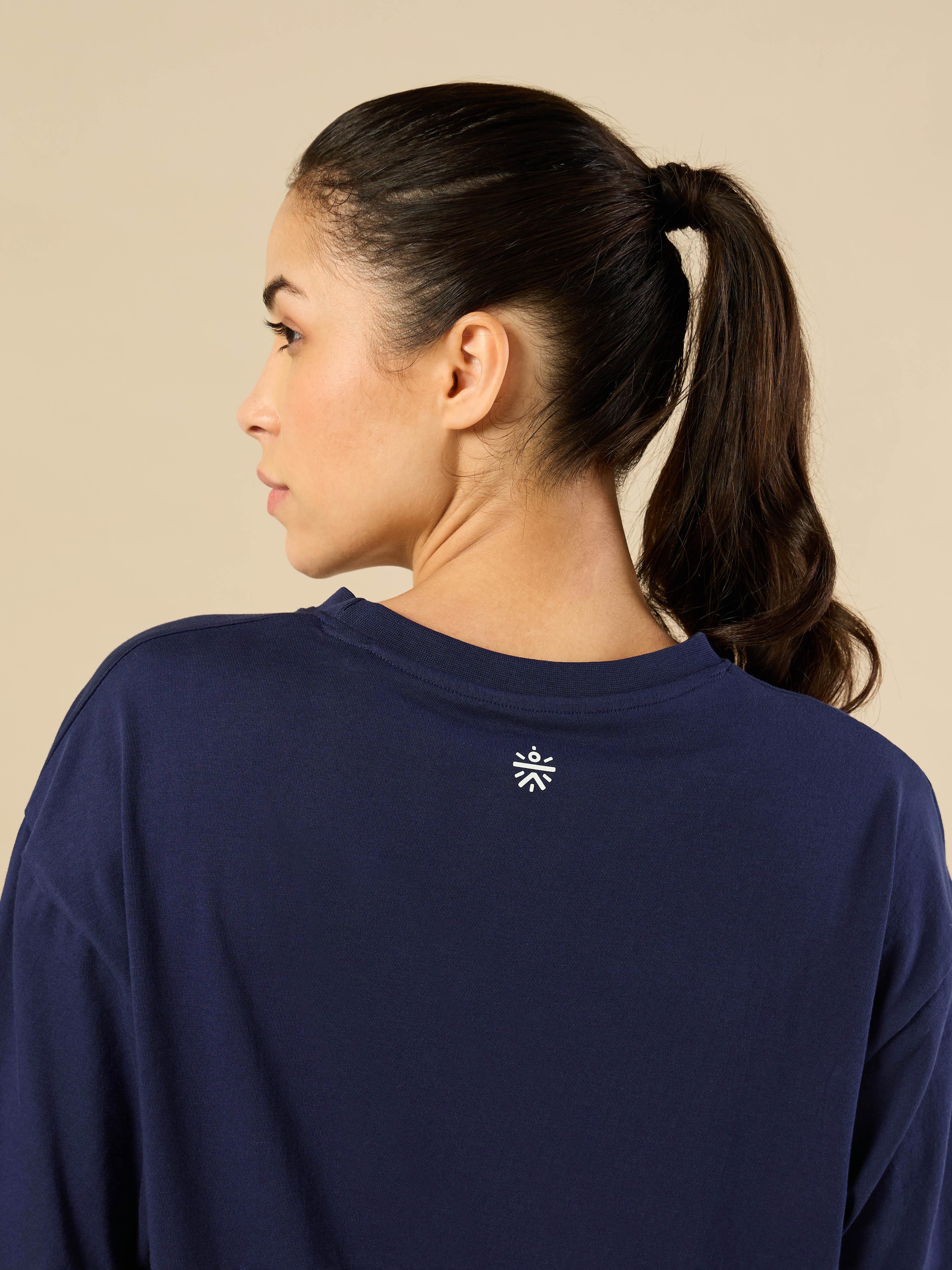 Women's Lifestyle Cotton Oversized Graphic Navy T-shirt