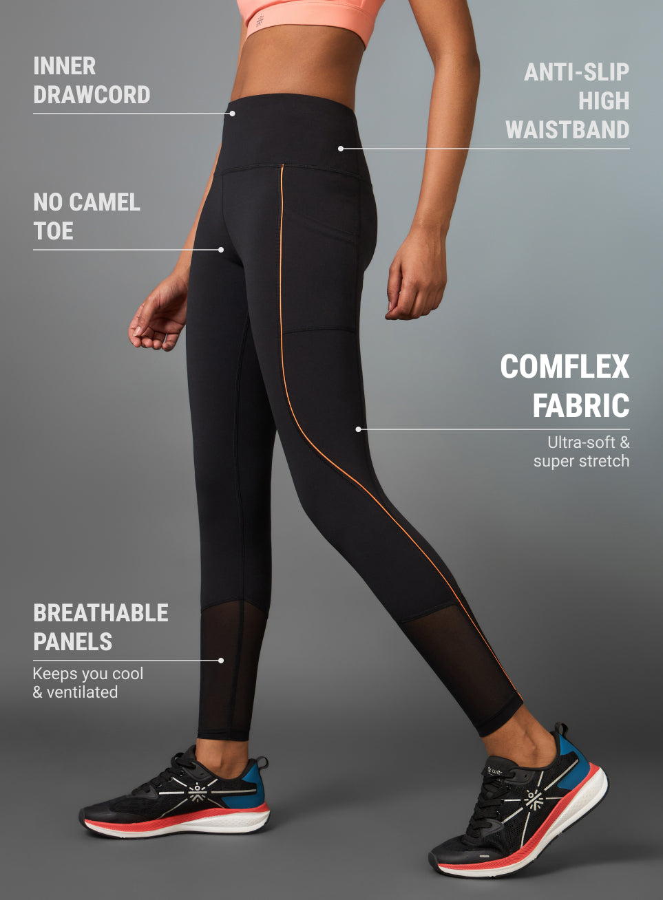 Women's Black Pace Up Running COMFlex Tights