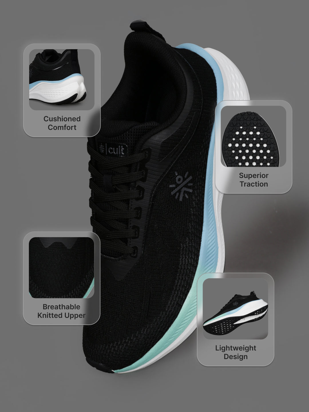 cult Men's Aeris Running Shoes - Black