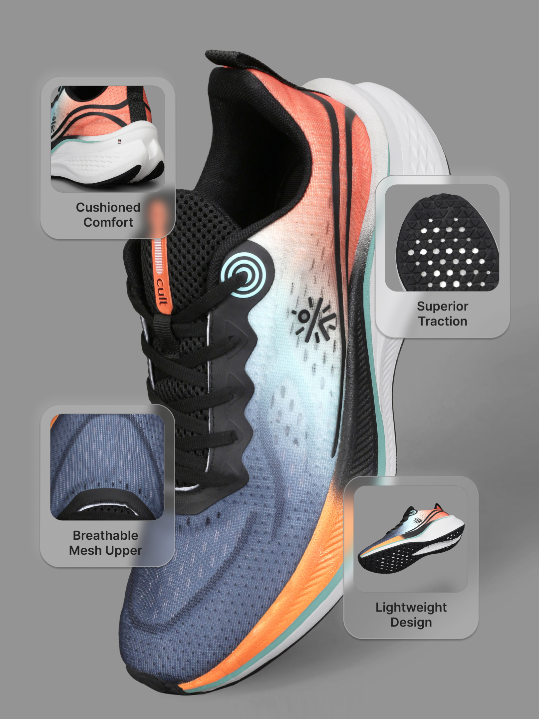 cult Men's Dynex Running Shoes - Black/Orange