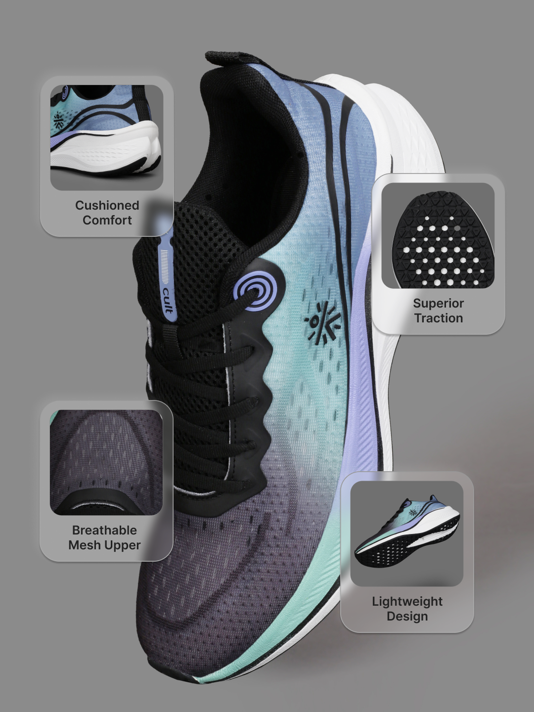cult Men's Dynex Running Shoes - Black/Indigo Blue