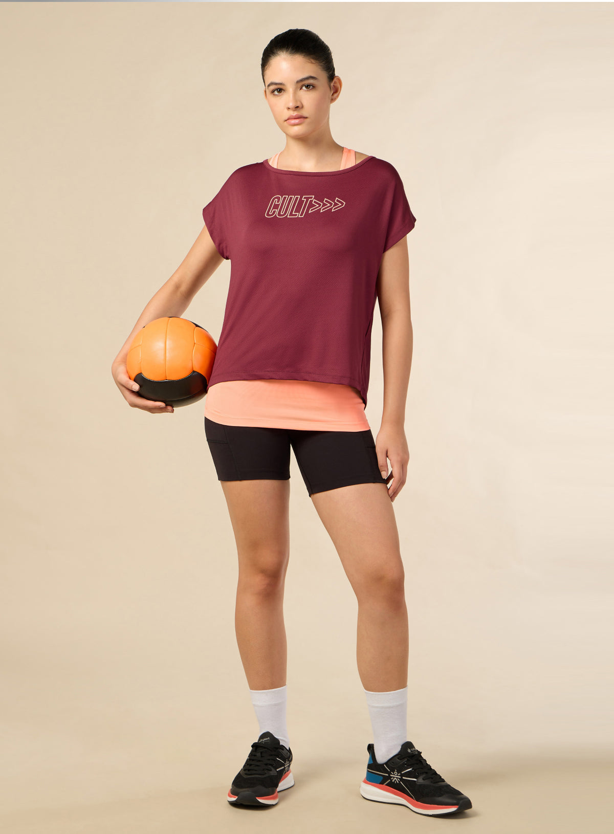 Women's 2in1 Layered Performance Maroon T-shirt