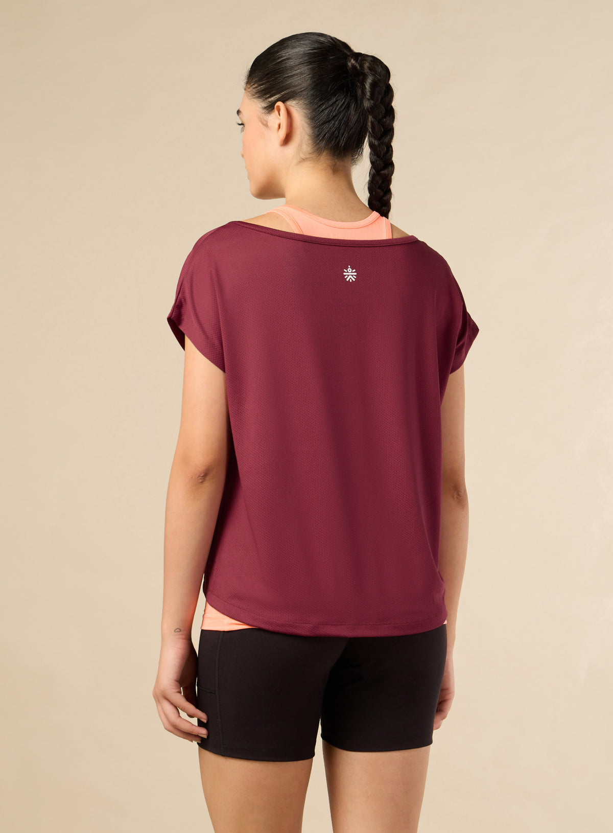 Women's 2in1 Layered Performance Maroon T-shirt