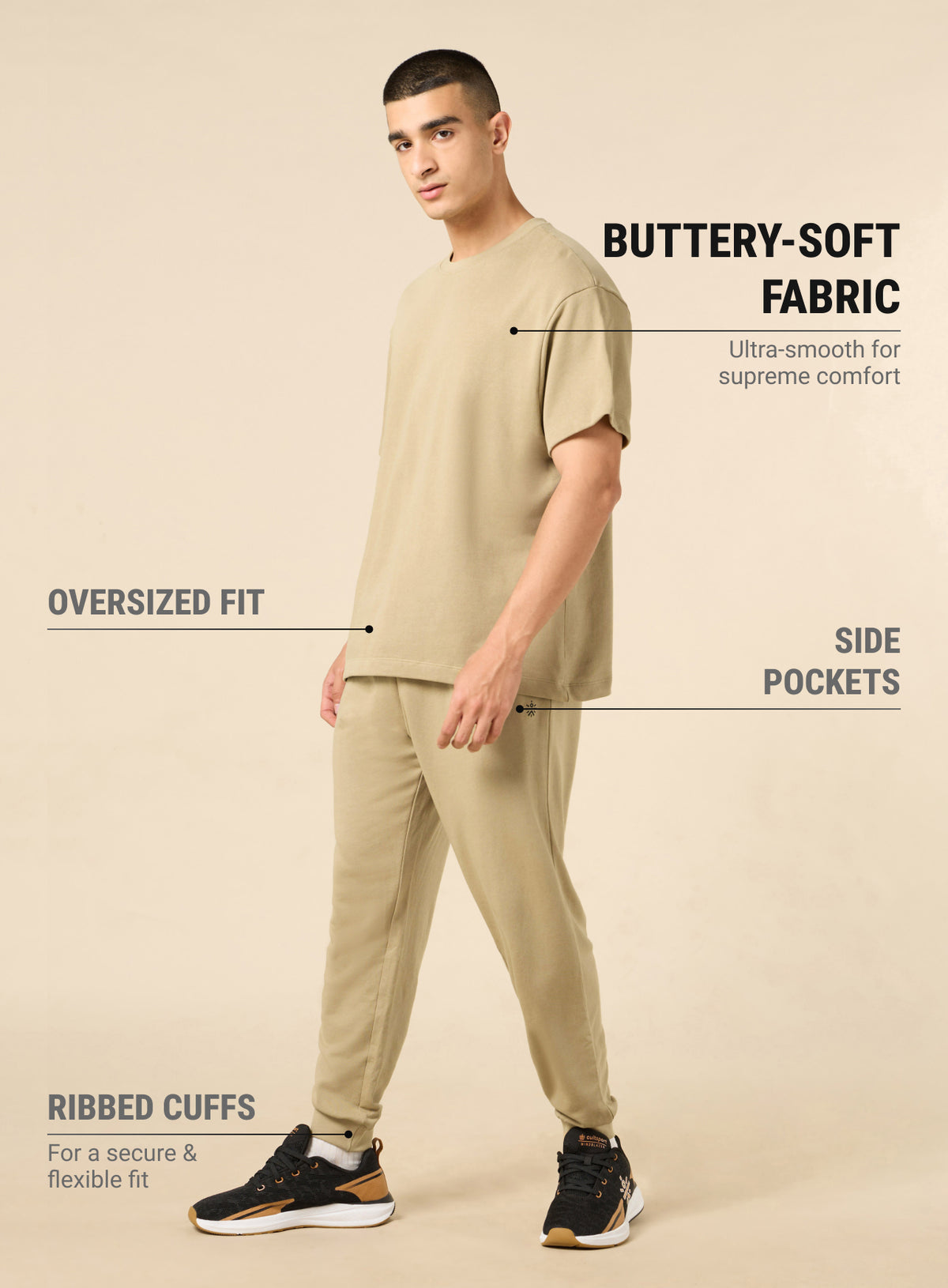 Men's Lifestyle Cotton Khaki Co-ord Set