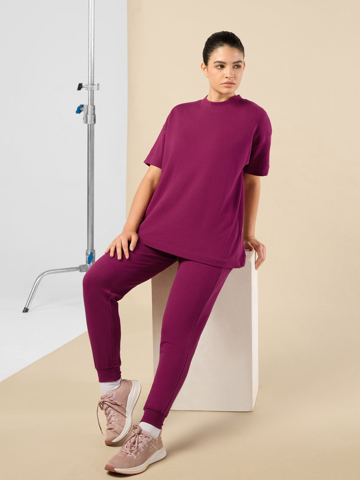 Women's Lifestyle Cotton Magenta Co-ord Set