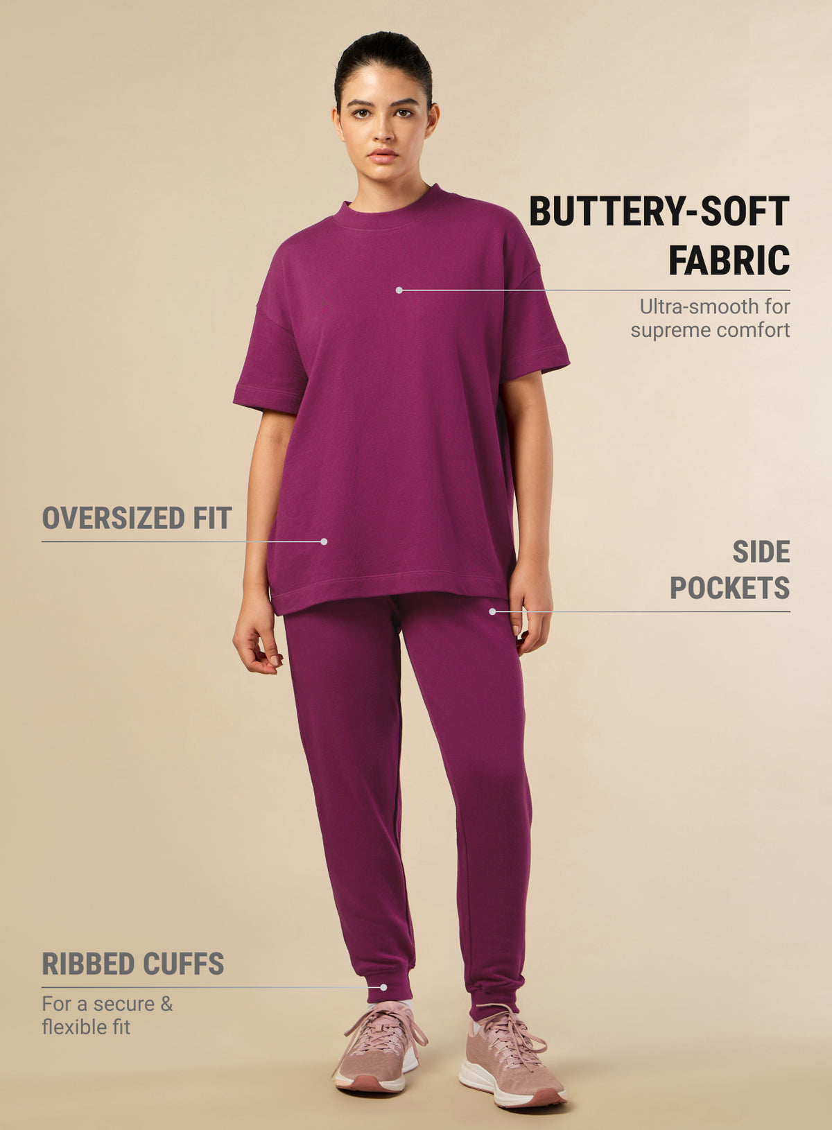 Women's Lifestyle Cotton Magenta Co-ord Set