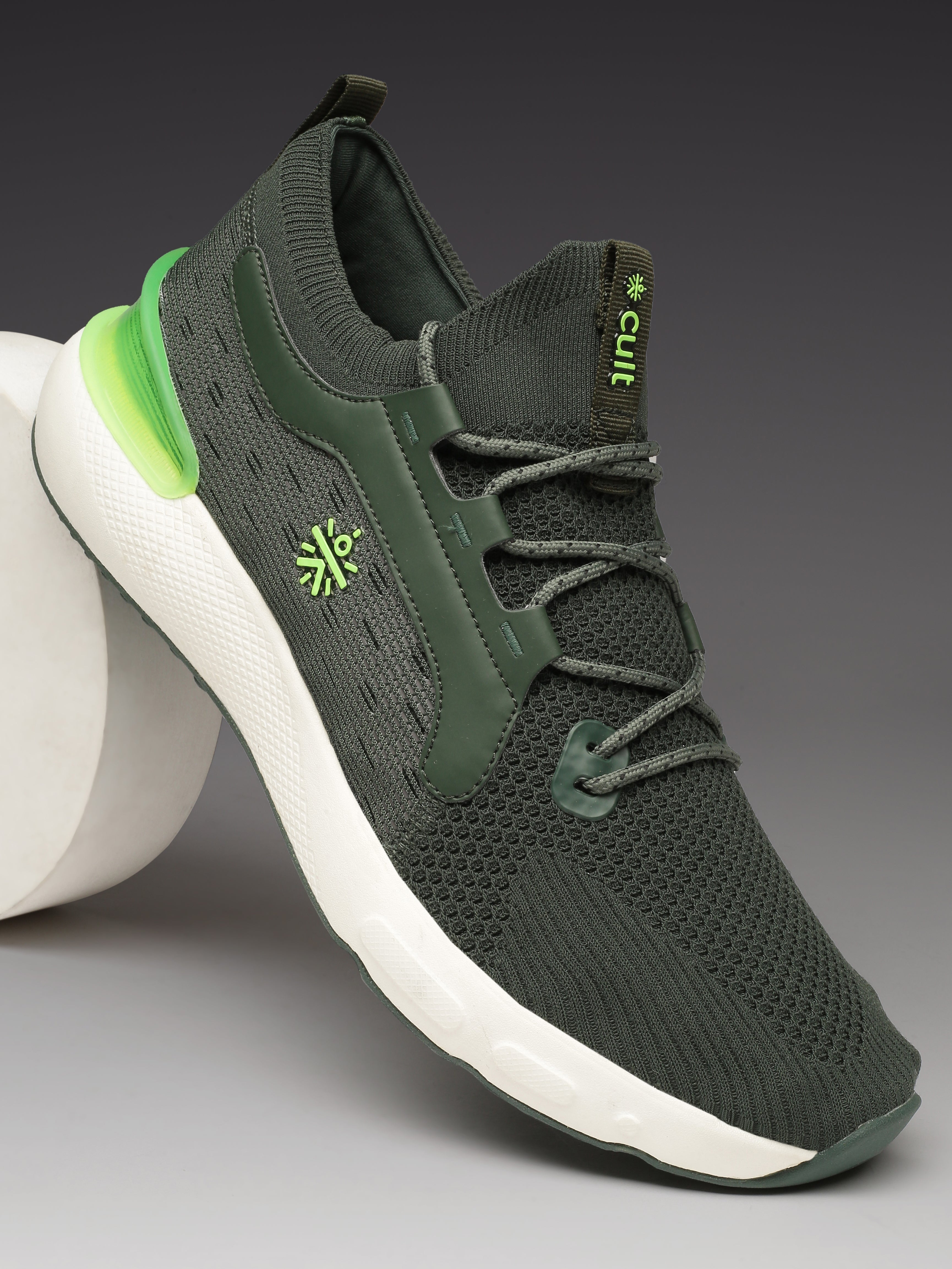 cult Men's Motive Running Shoes - Bottle Green/Neon Green