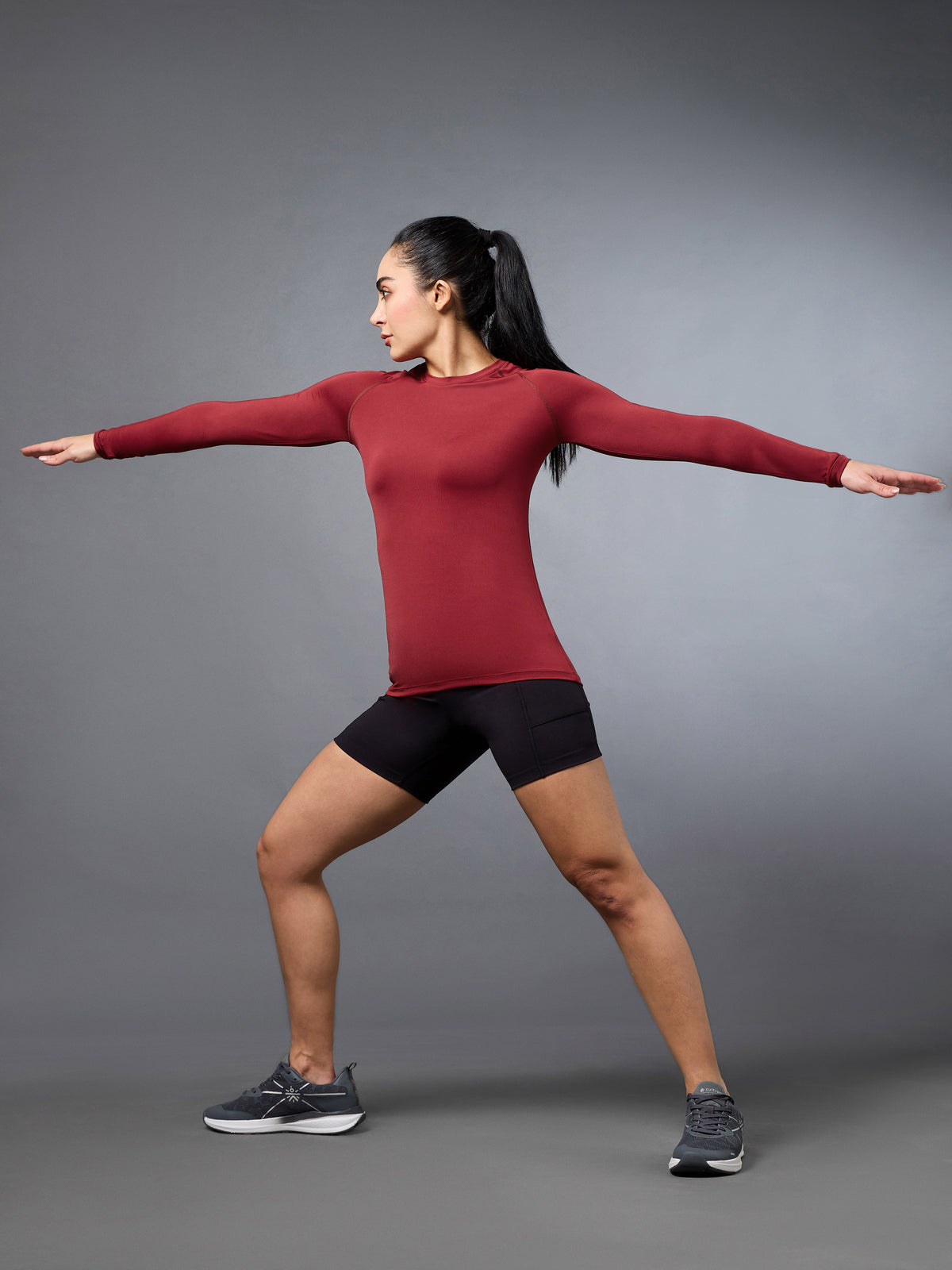 Women's Base Layer Maroon Compression Running Top