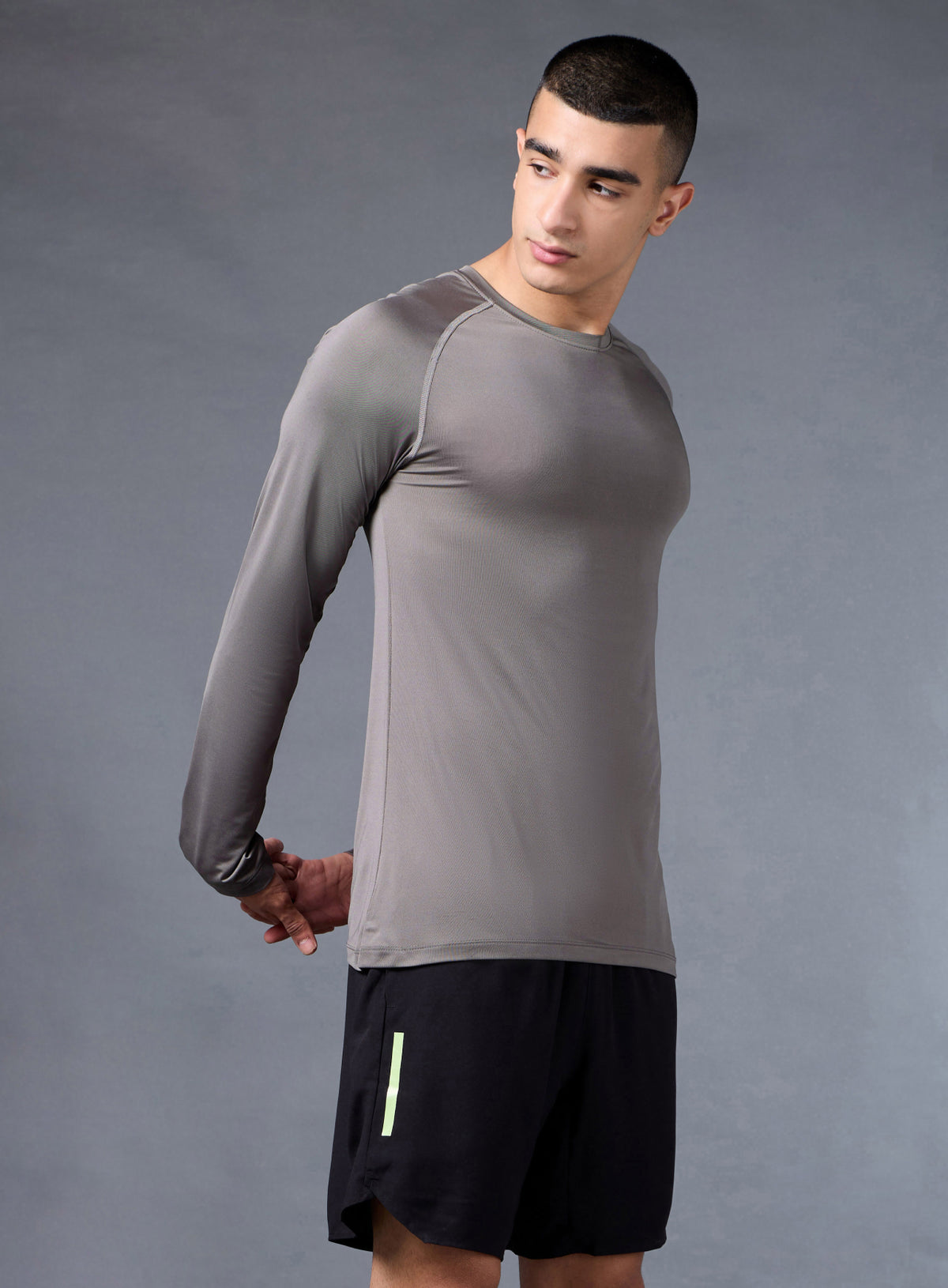 Men's Grey Base Layer Run Full Sleeve Slim Fit T-shirt