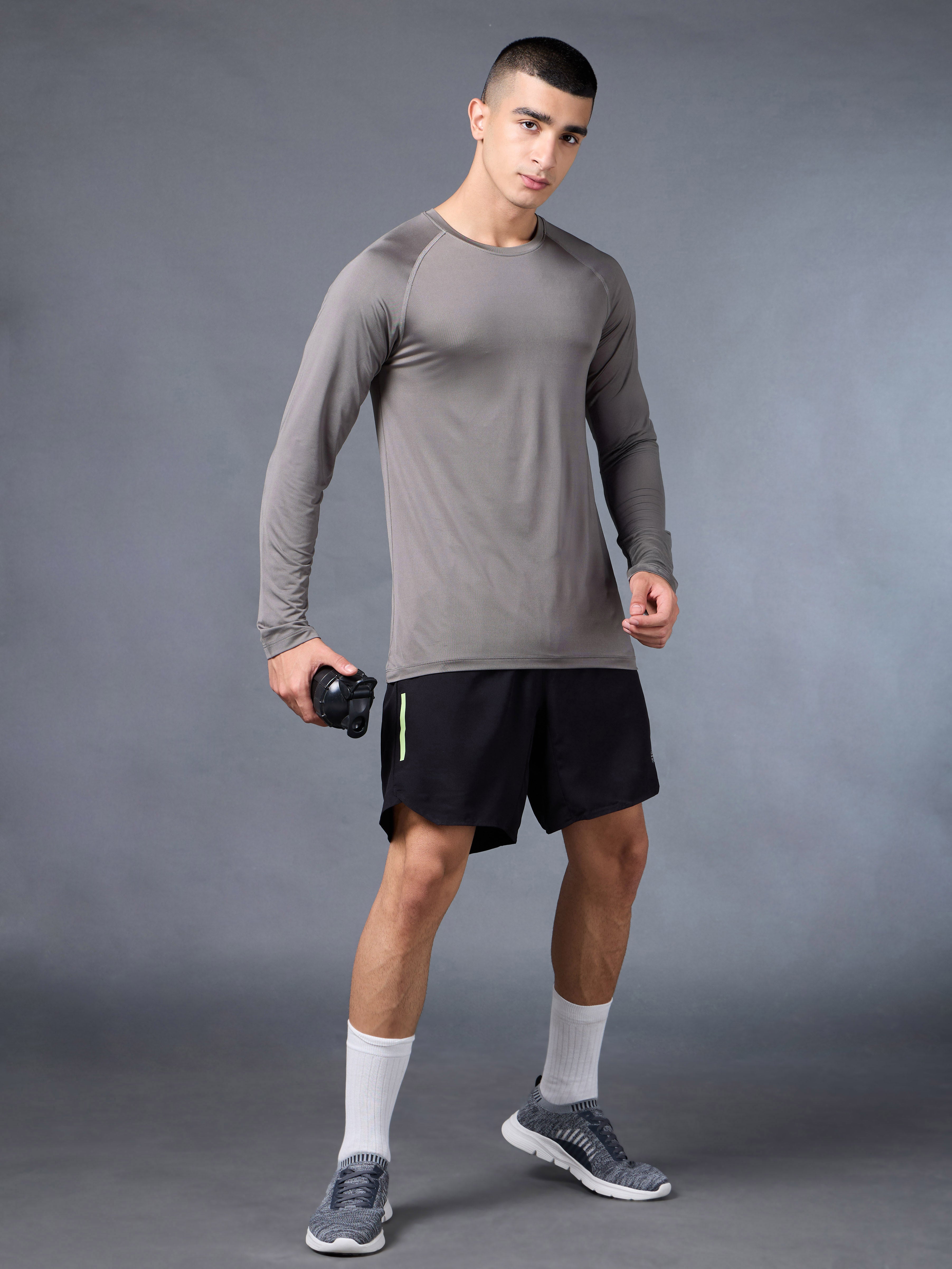 Men's Grey Base Layer Run Full Sleeve Slim Fit T-shirt