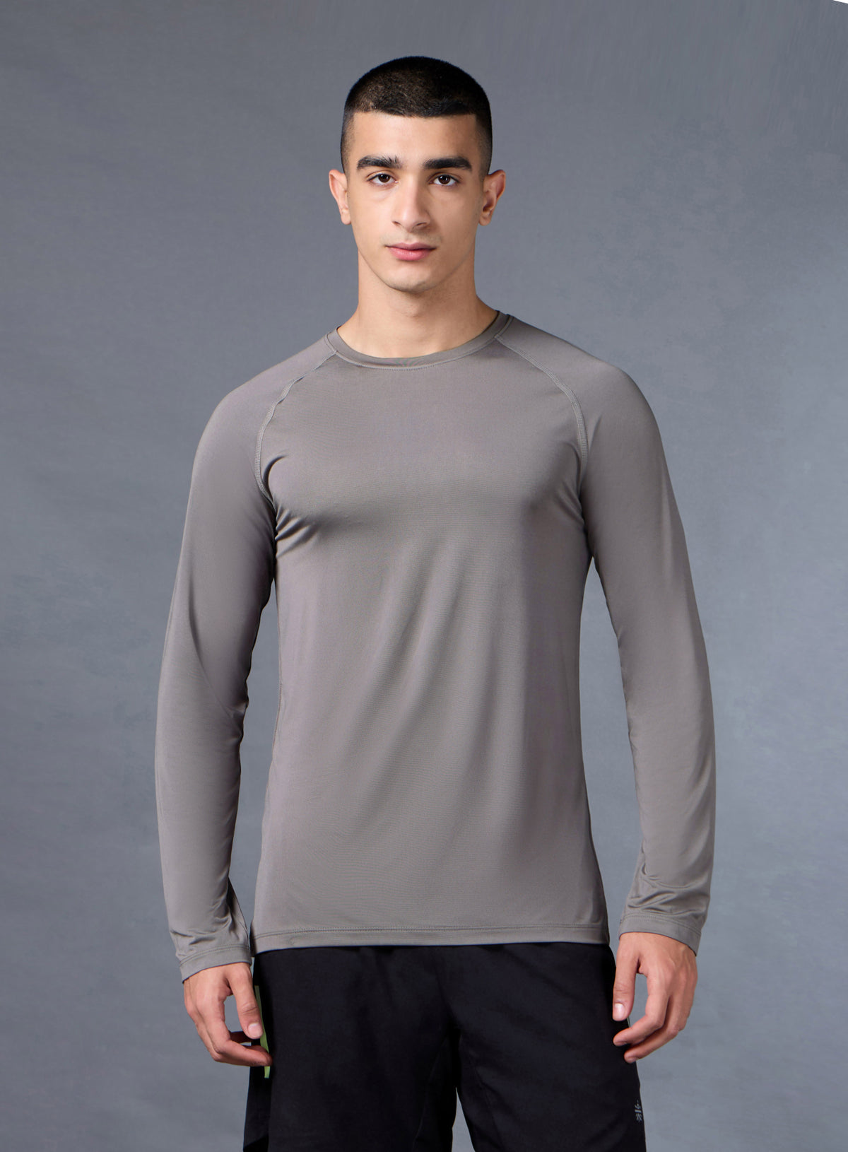 Men's Grey Base Layer Run Full Sleeve Slim Fit T-shirt