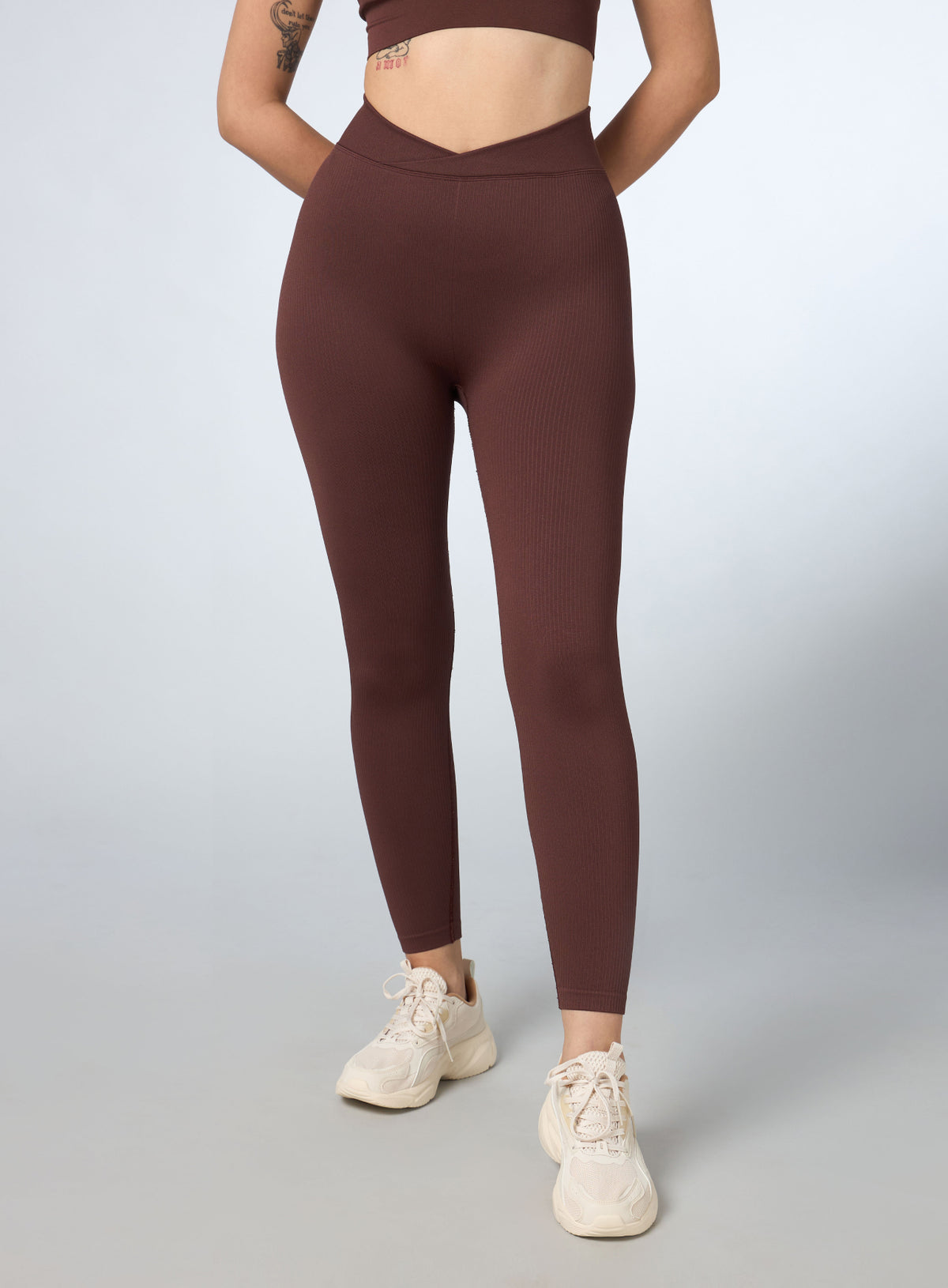 Women's Brown Cross Fit Seamless Tights