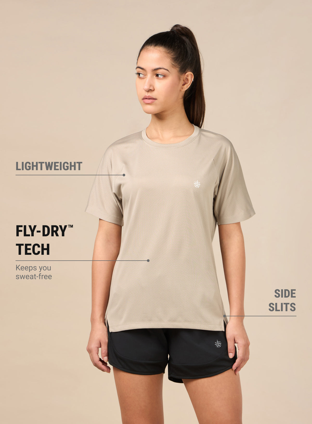 Women's Technical Knit Beige Run On T-shirt