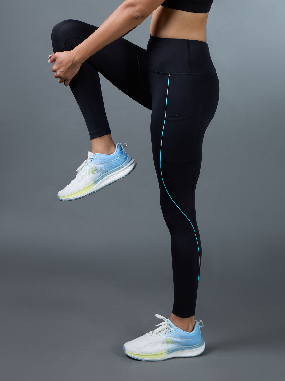 Women's Black Pace Up Running Tights