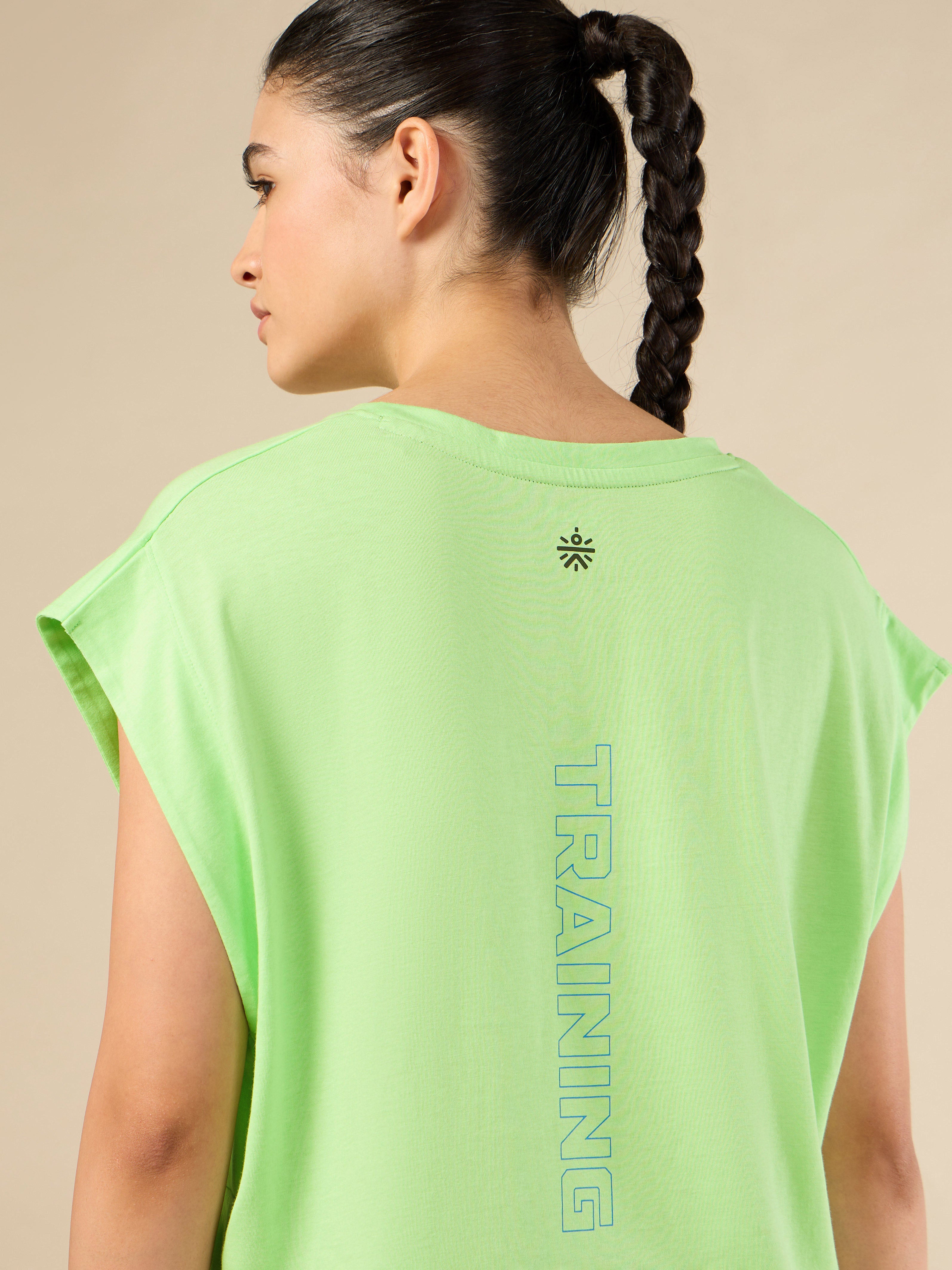 Women's Training Cotton Green Muscle Top