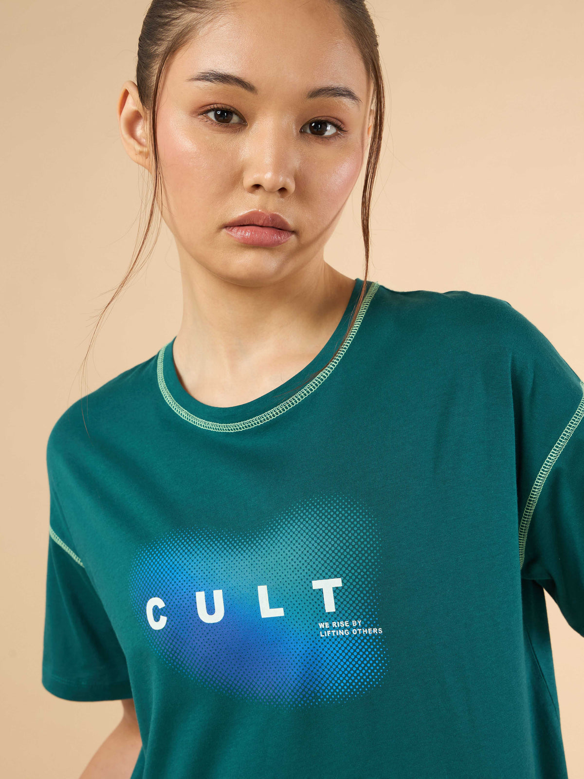 Women's Teal Cult Spirit Graphic Boxy crop T-shirt