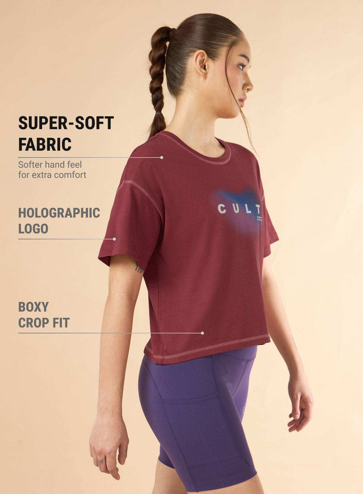 Women's Maroon Cult Spirit Graphic Boxy Crop T-shirt