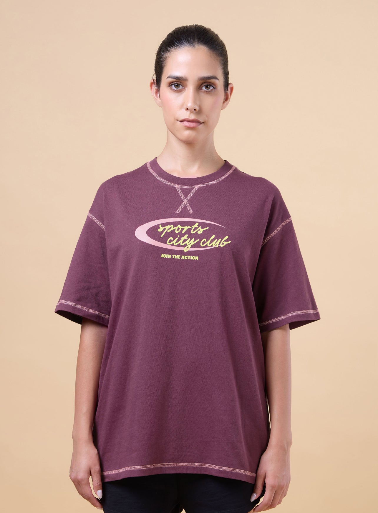 Women's Maroon Sports City Club Oversized T-shirt