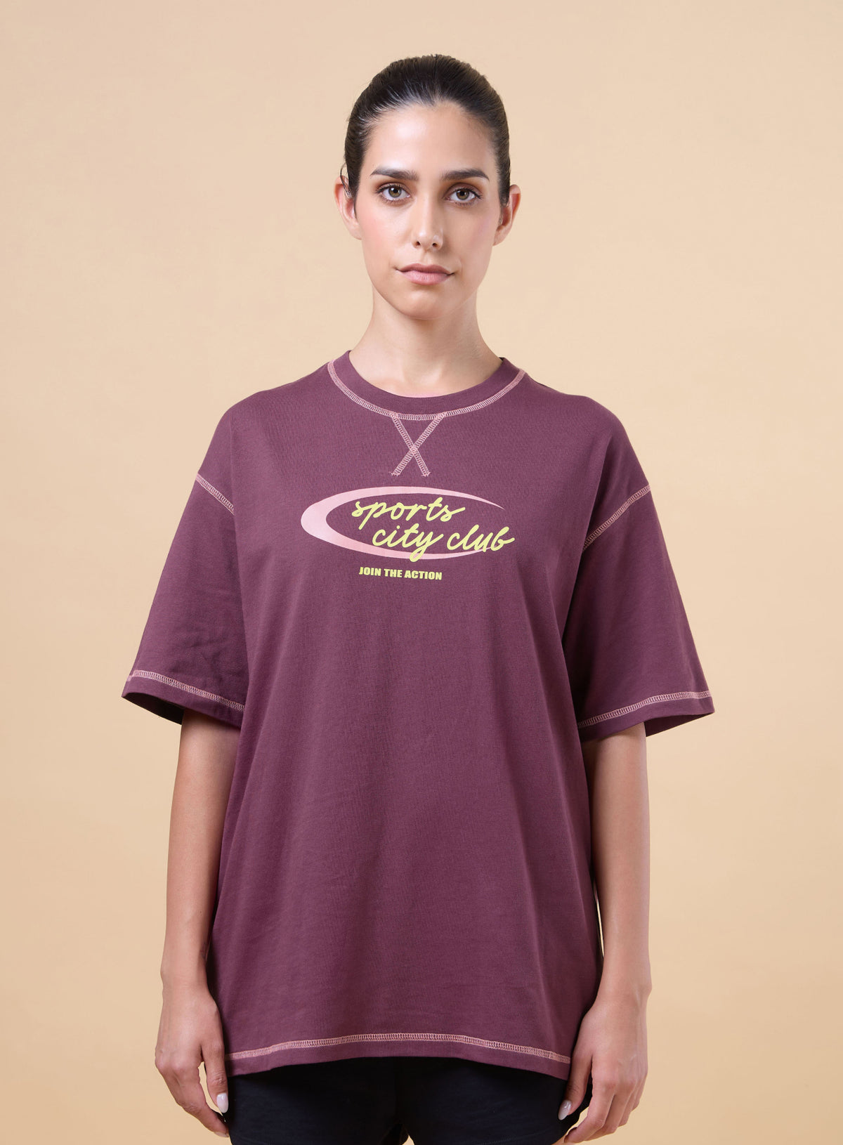 Women's Maroon Sports City Club Oversized T-shirt