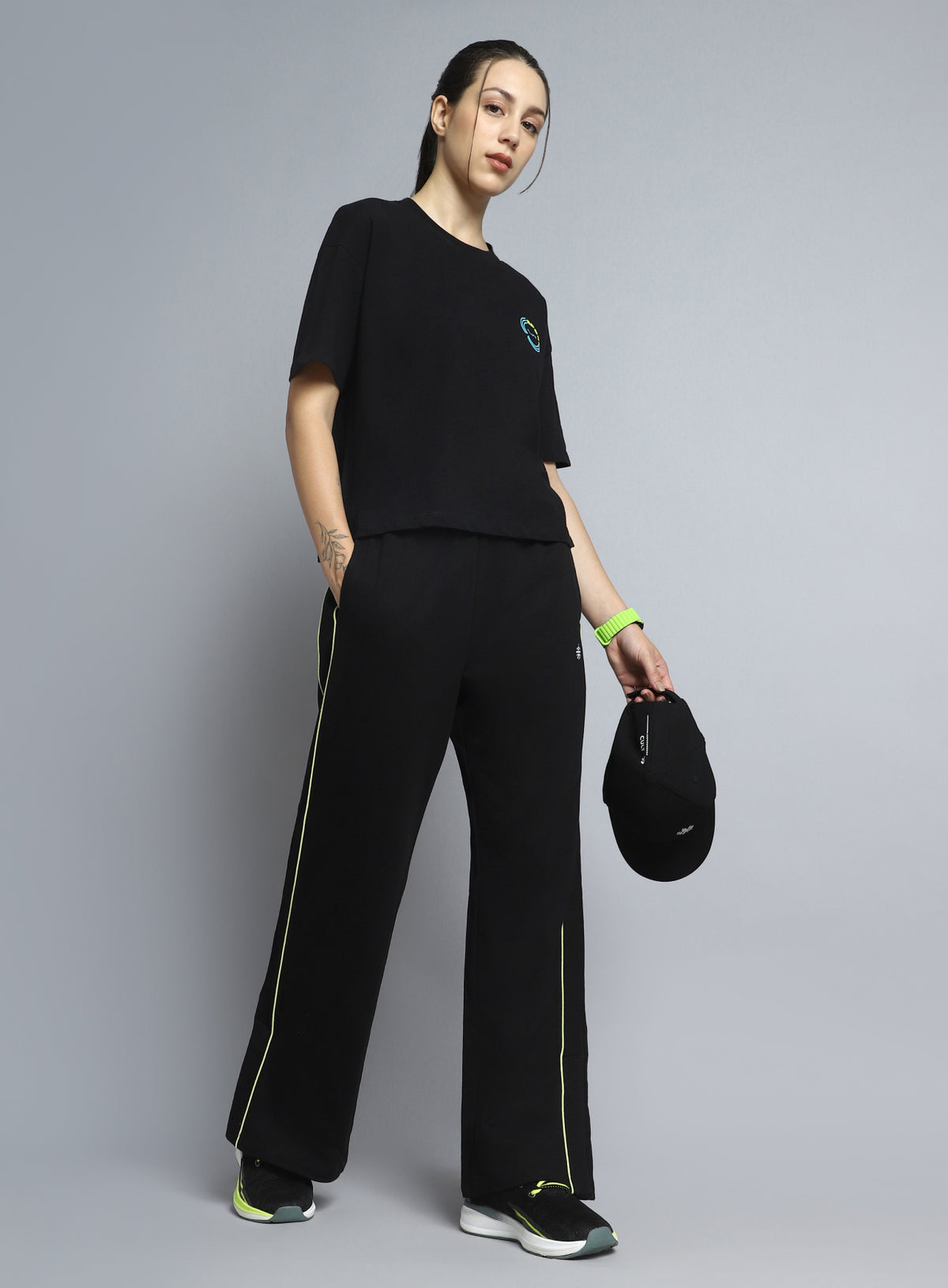 Women's Black Sports Club Relaxed fit T-shirt