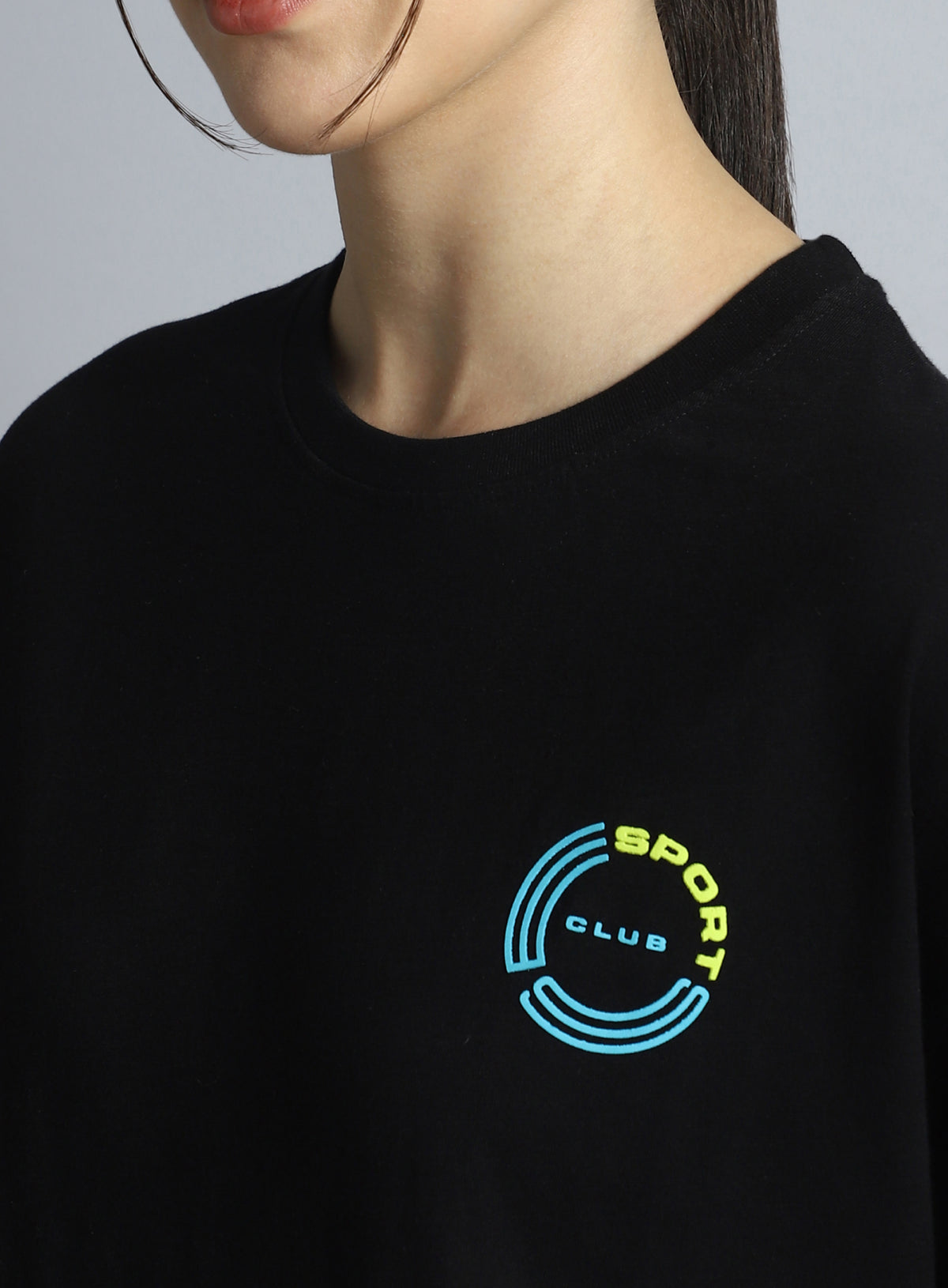 Women's Black Sports Club Relaxed fit T-shirt