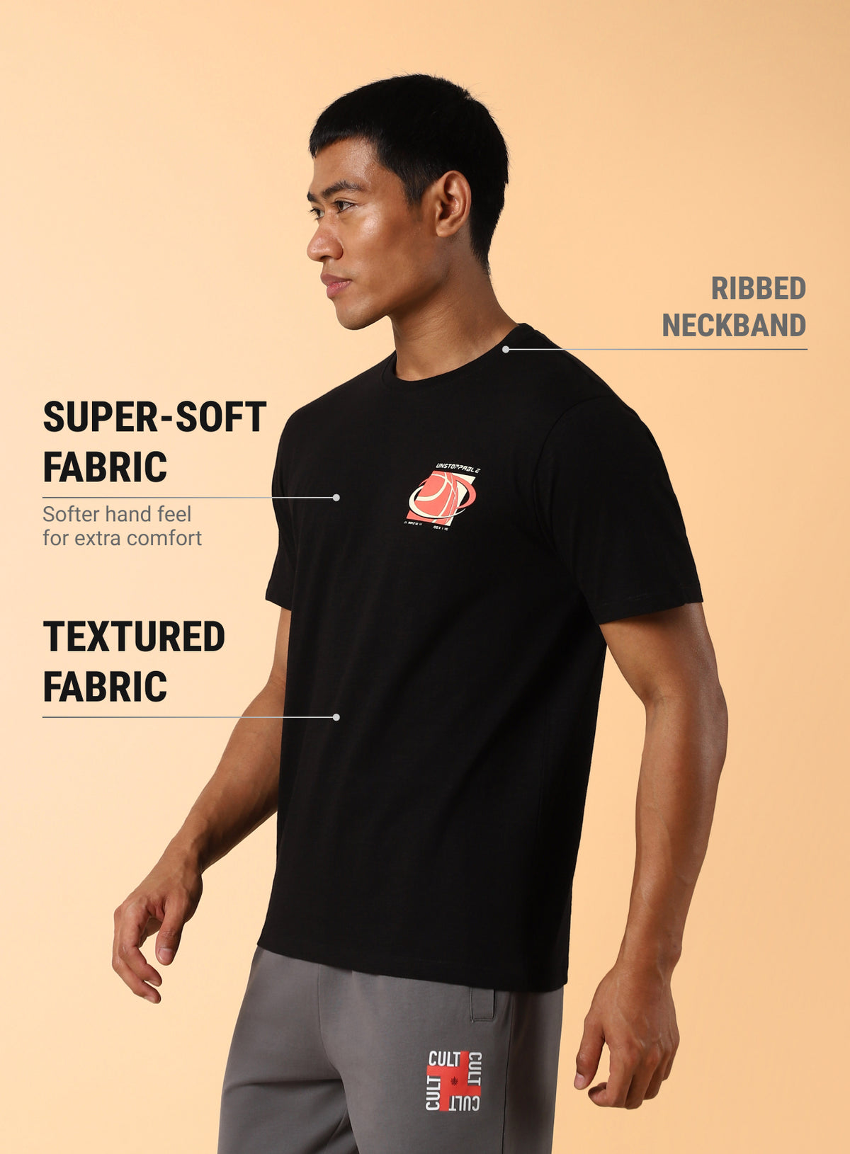 Men's Black Unstoppable Typo T-shirt
