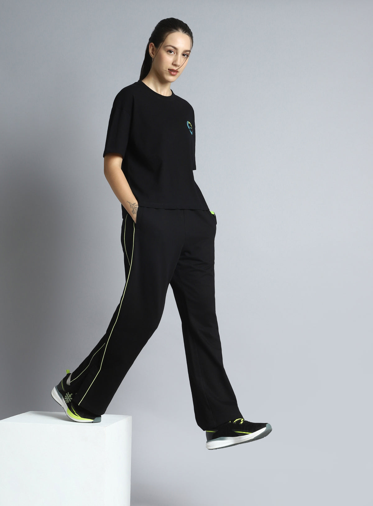 Women's Black Community Straight Trackpants