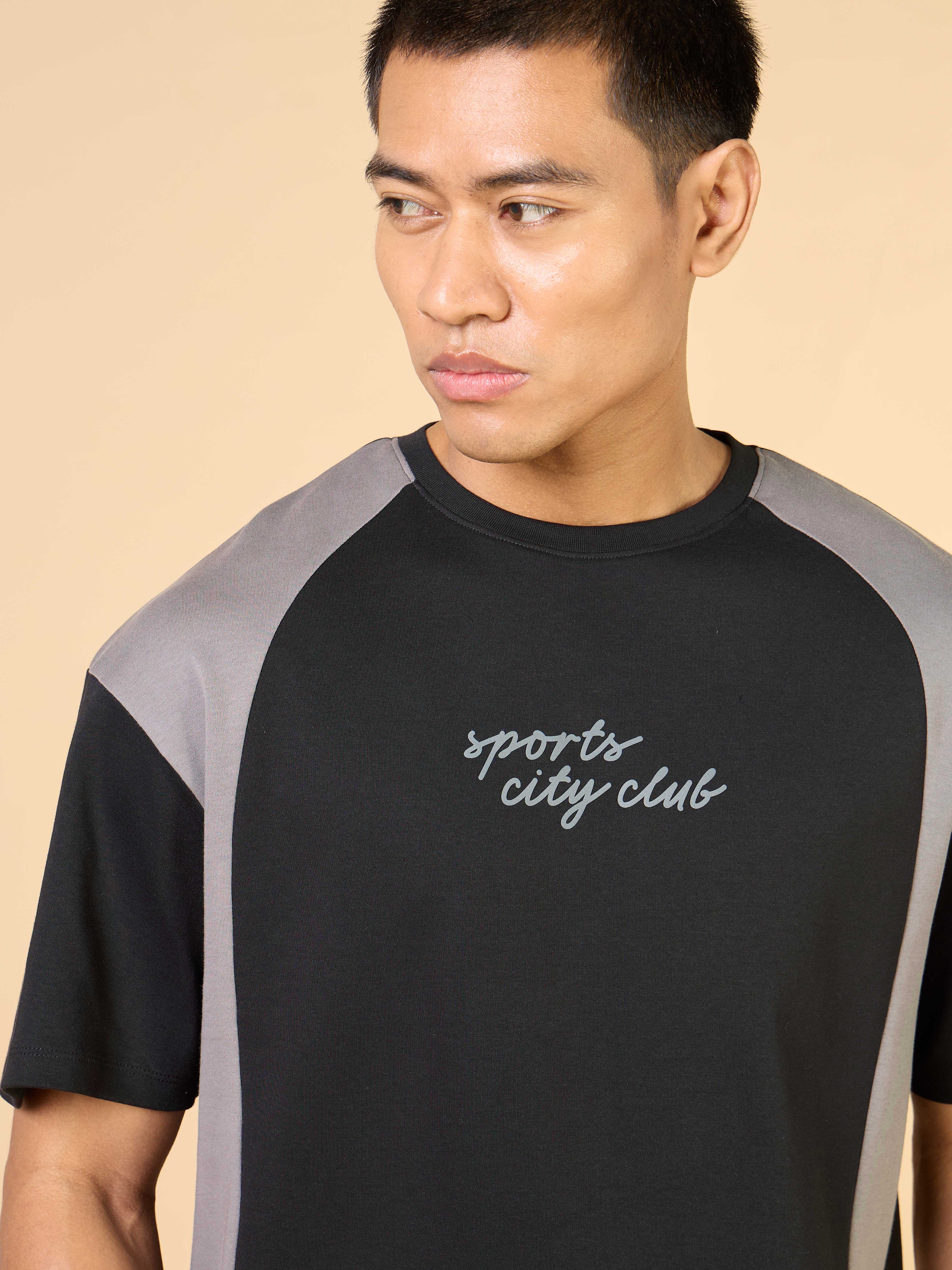 Men's Black Sports City Club Colorblock Relaxed fit T-shirt