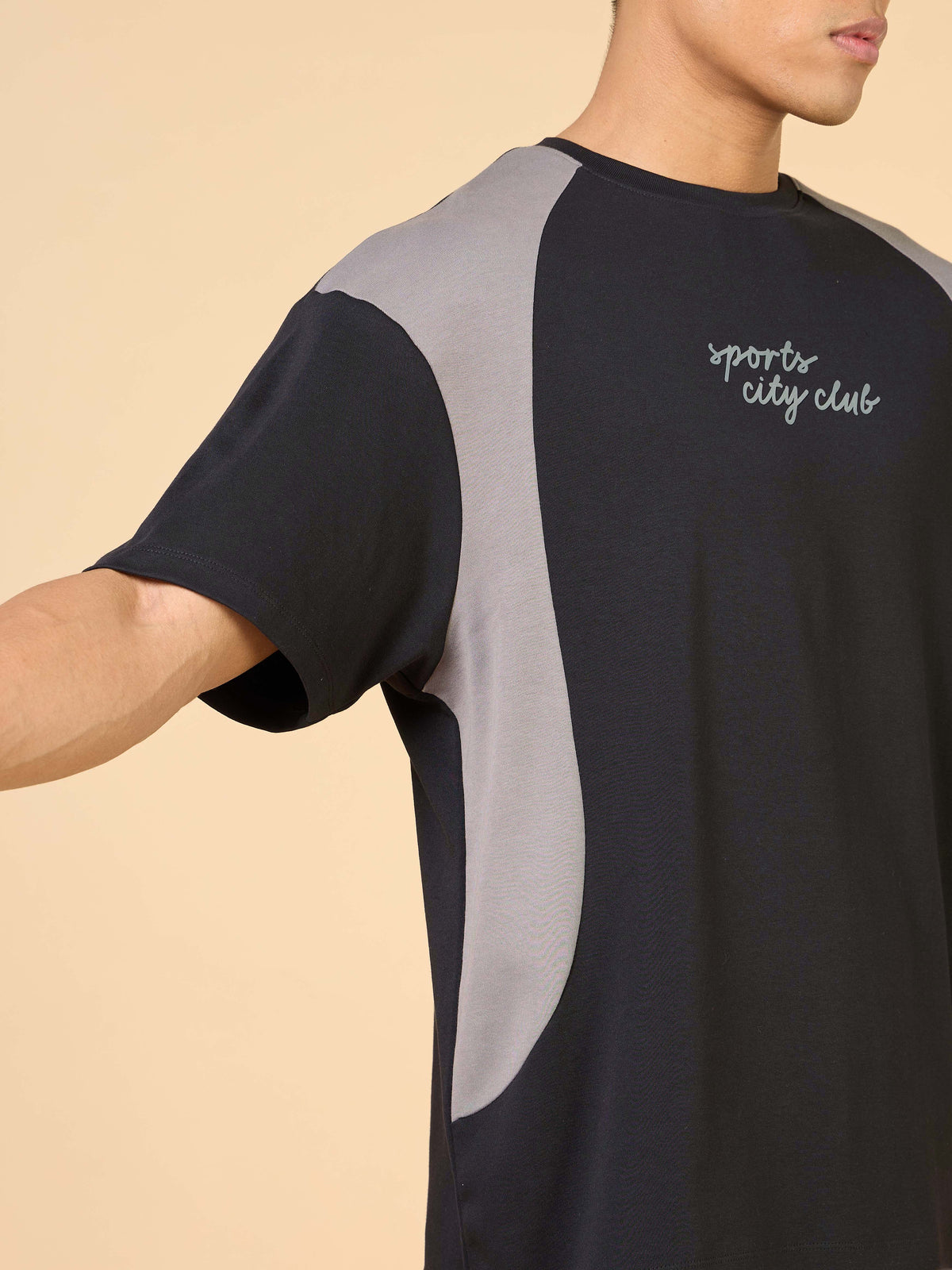 Men's Black Sports City Club Colorblock Relaxed fit T-shirt