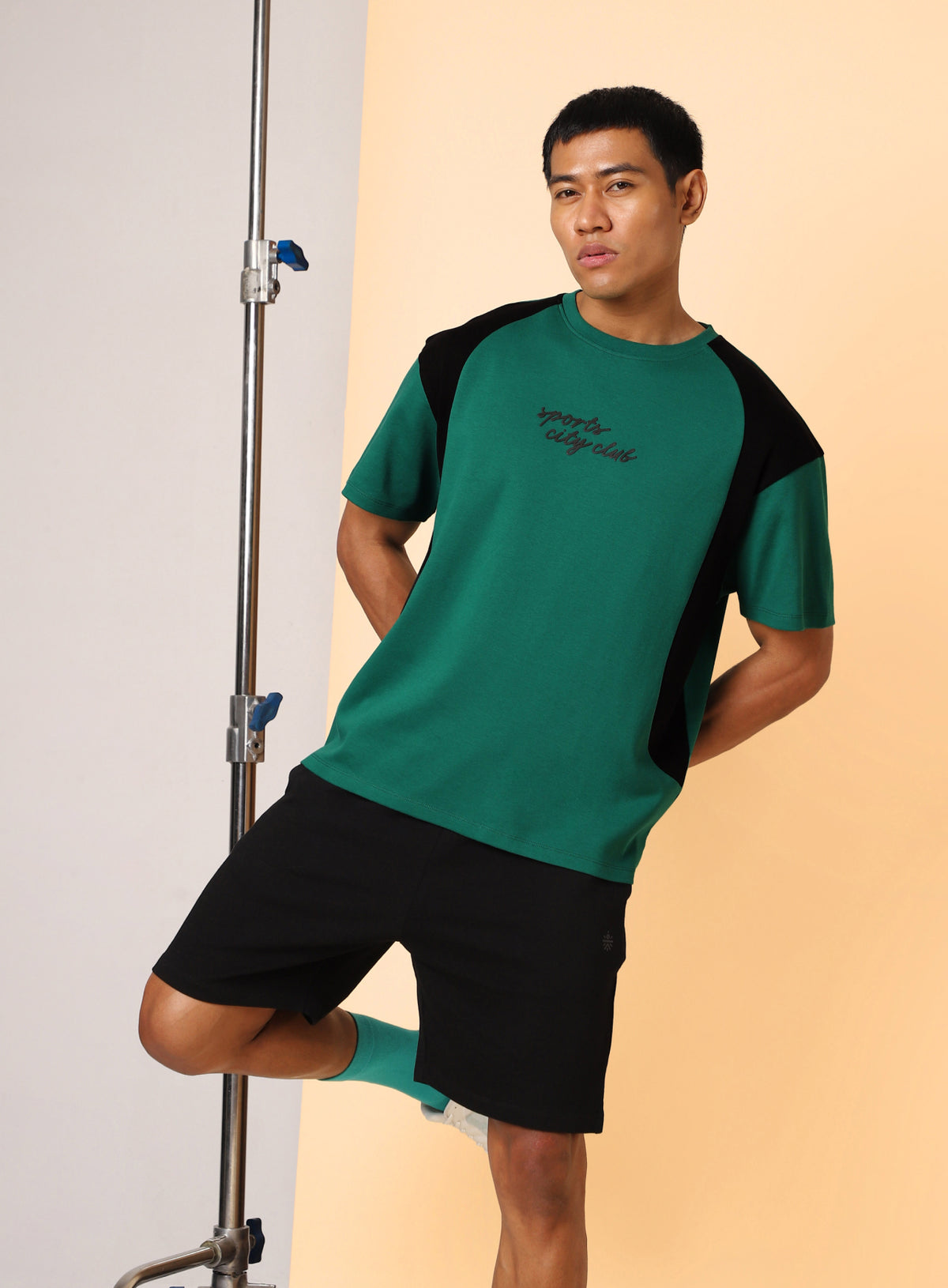 Men's Green Sports City Club Colourblock Realxed fit T-shirt