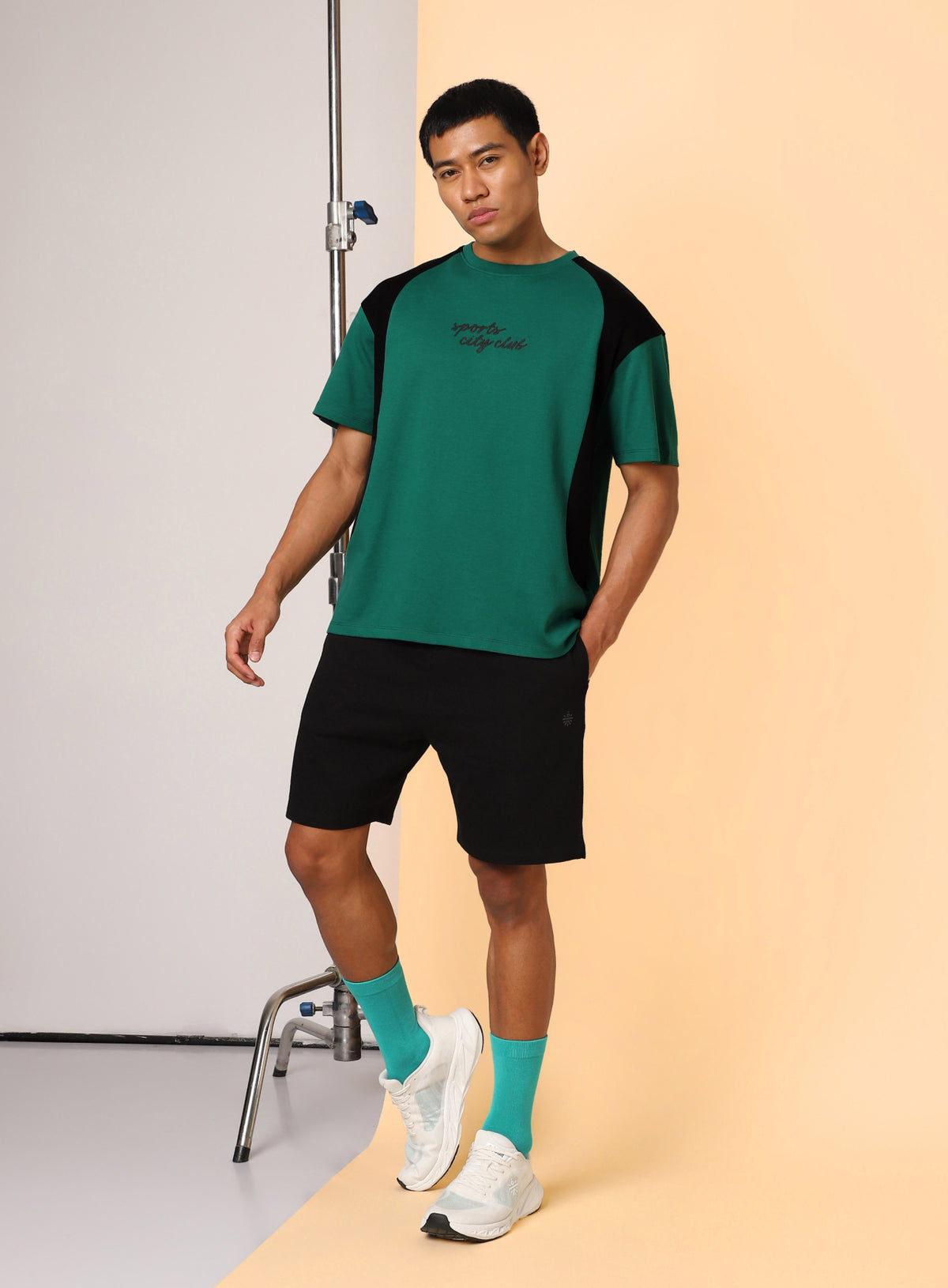 Men's Green Sports City Club Colourblock Realxed fit T-shirt