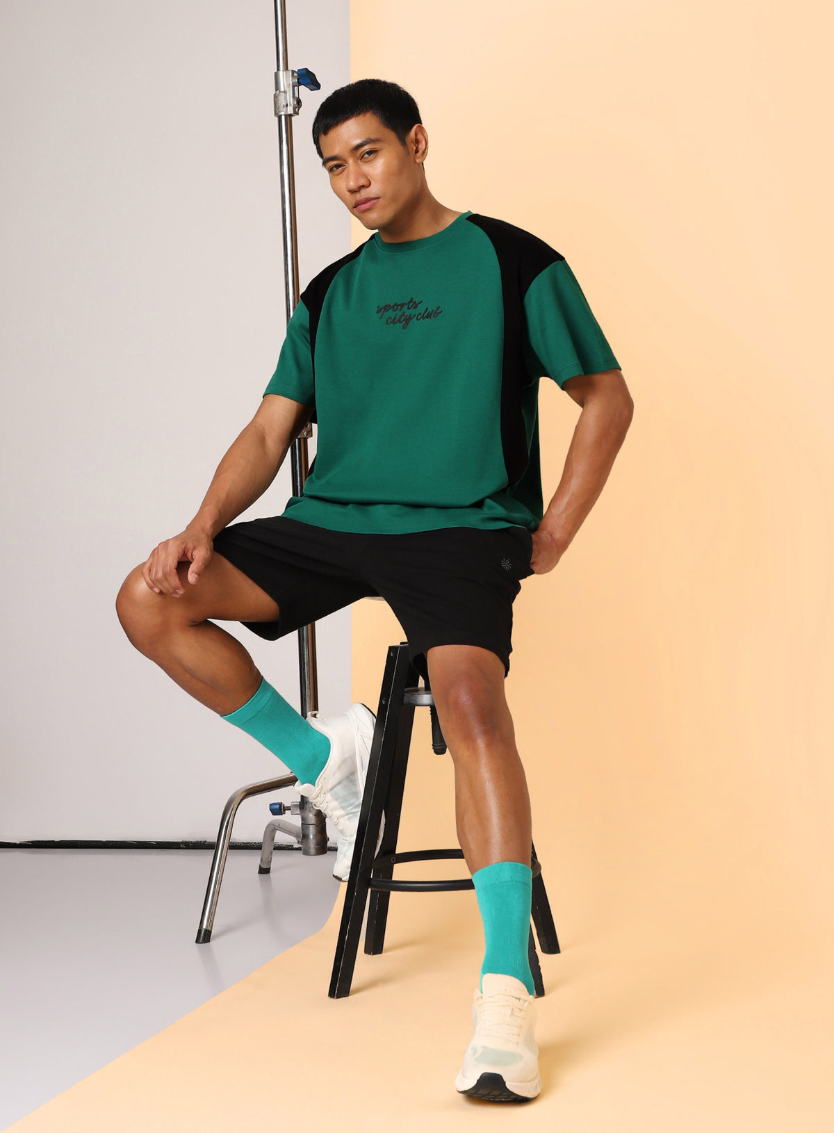 Men's Green Sports City Club Colourblock Realxed fit T-shirt