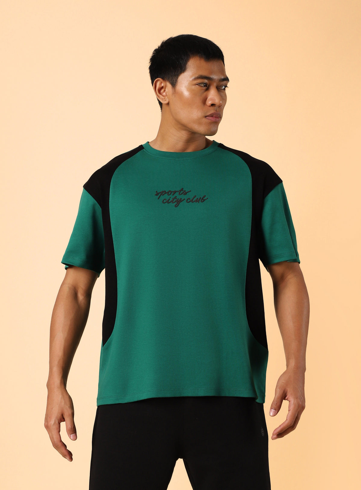 Men's Green Sports City Club Colourblock Realxed fit T-shirt